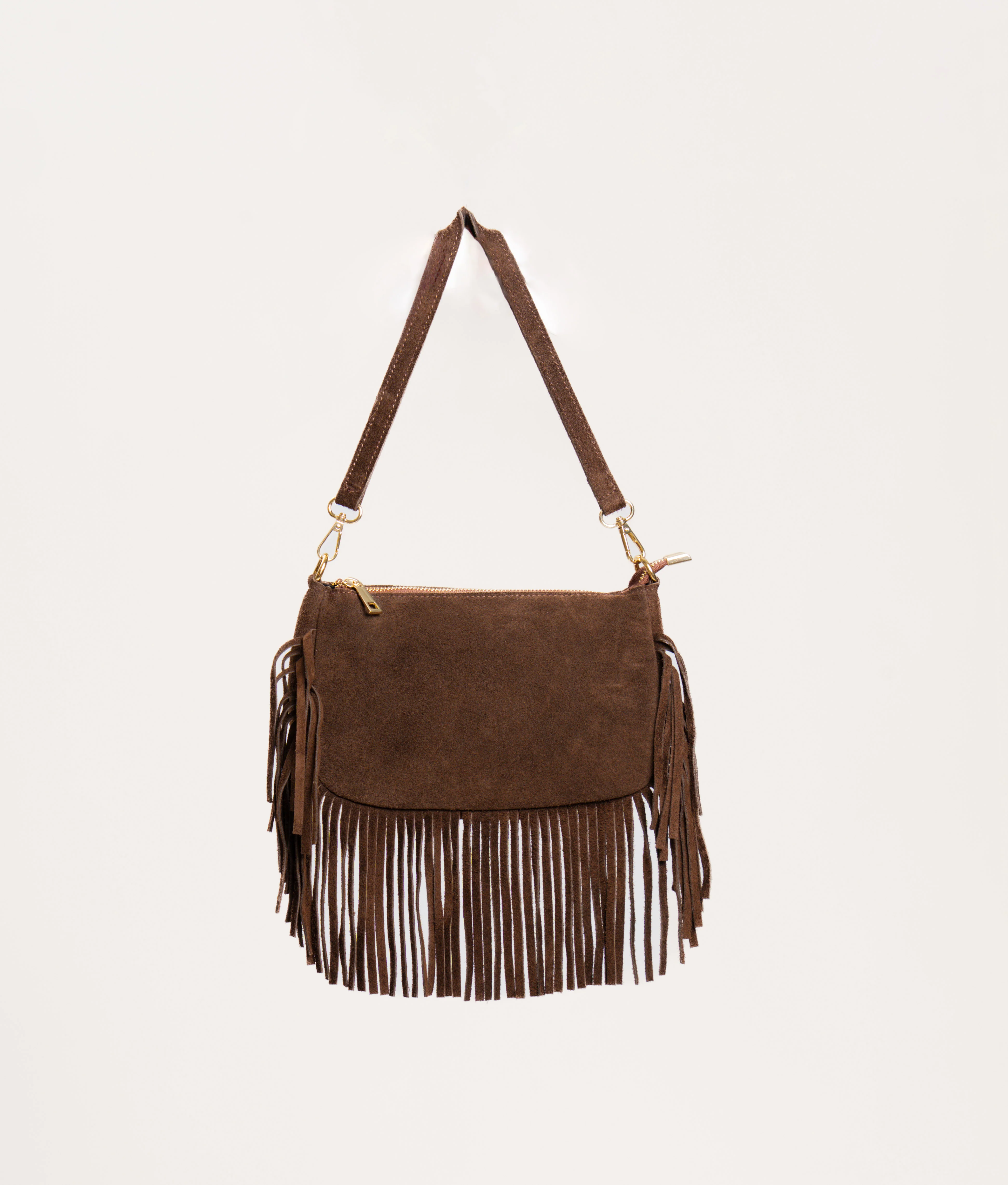 W by Whitemood-Borsa scamosciata con frange - moro
