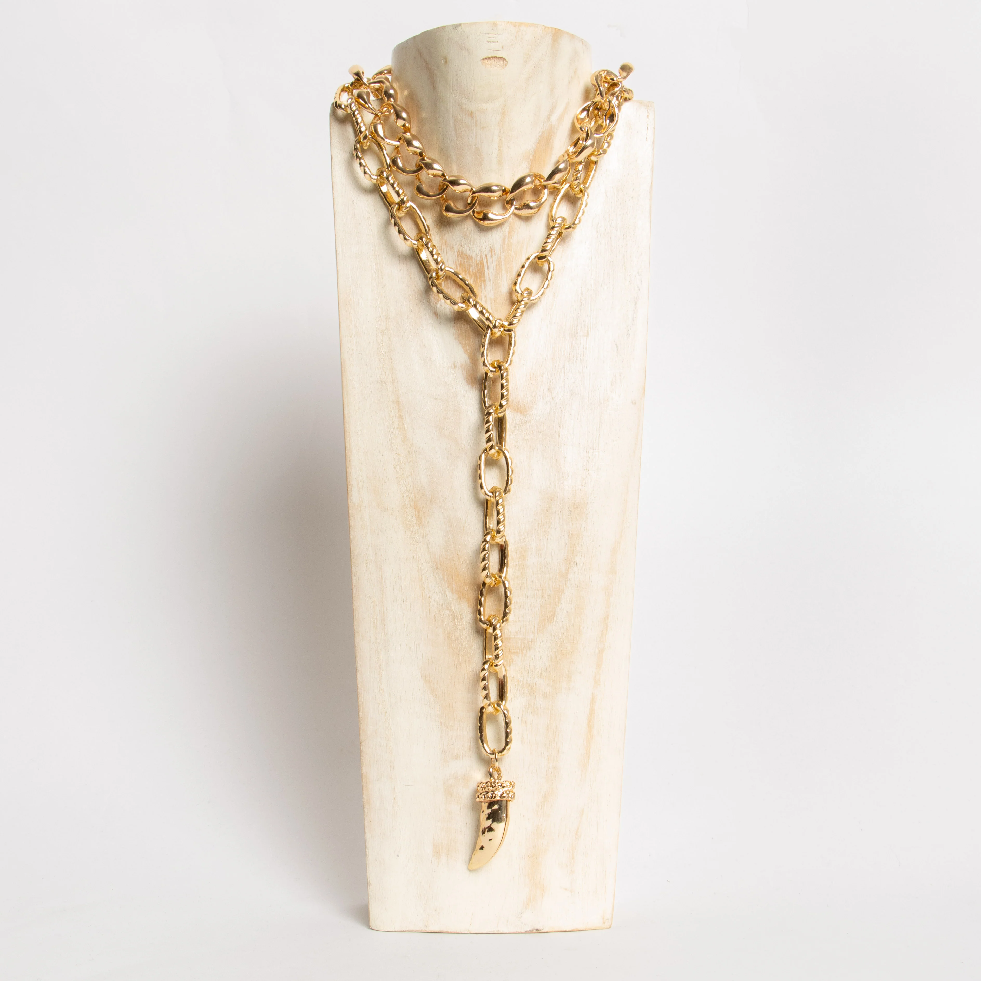 W by Whitemood-Collana doppia catena martellata con corno - gold