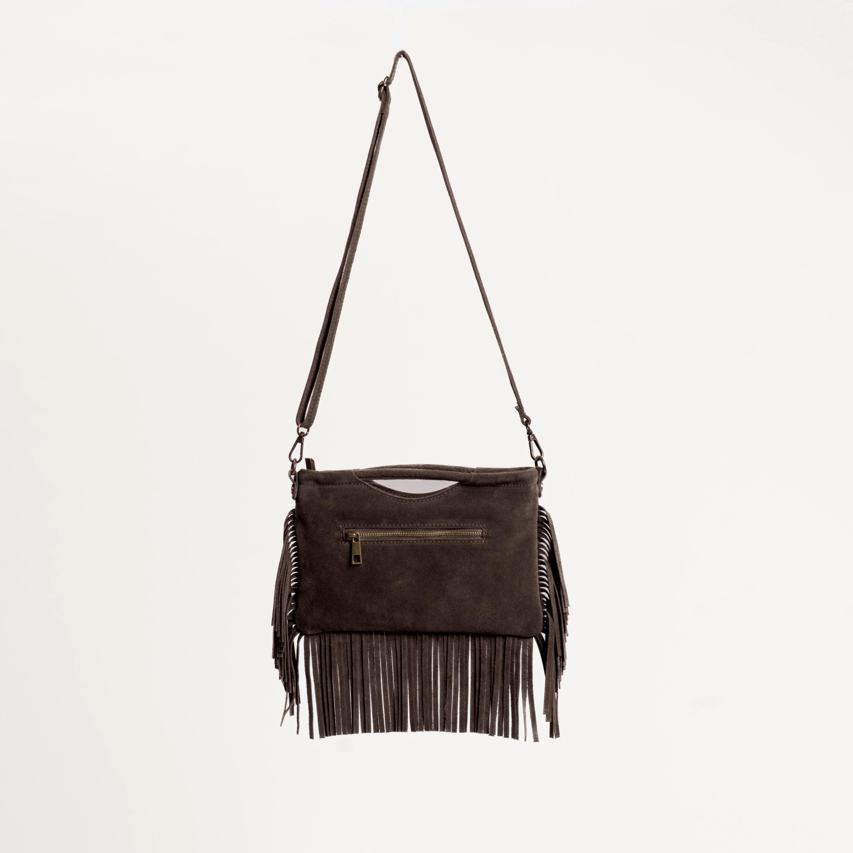 W by Whitemood-Borsa a mano scamosciata con frange - moro - Image 2