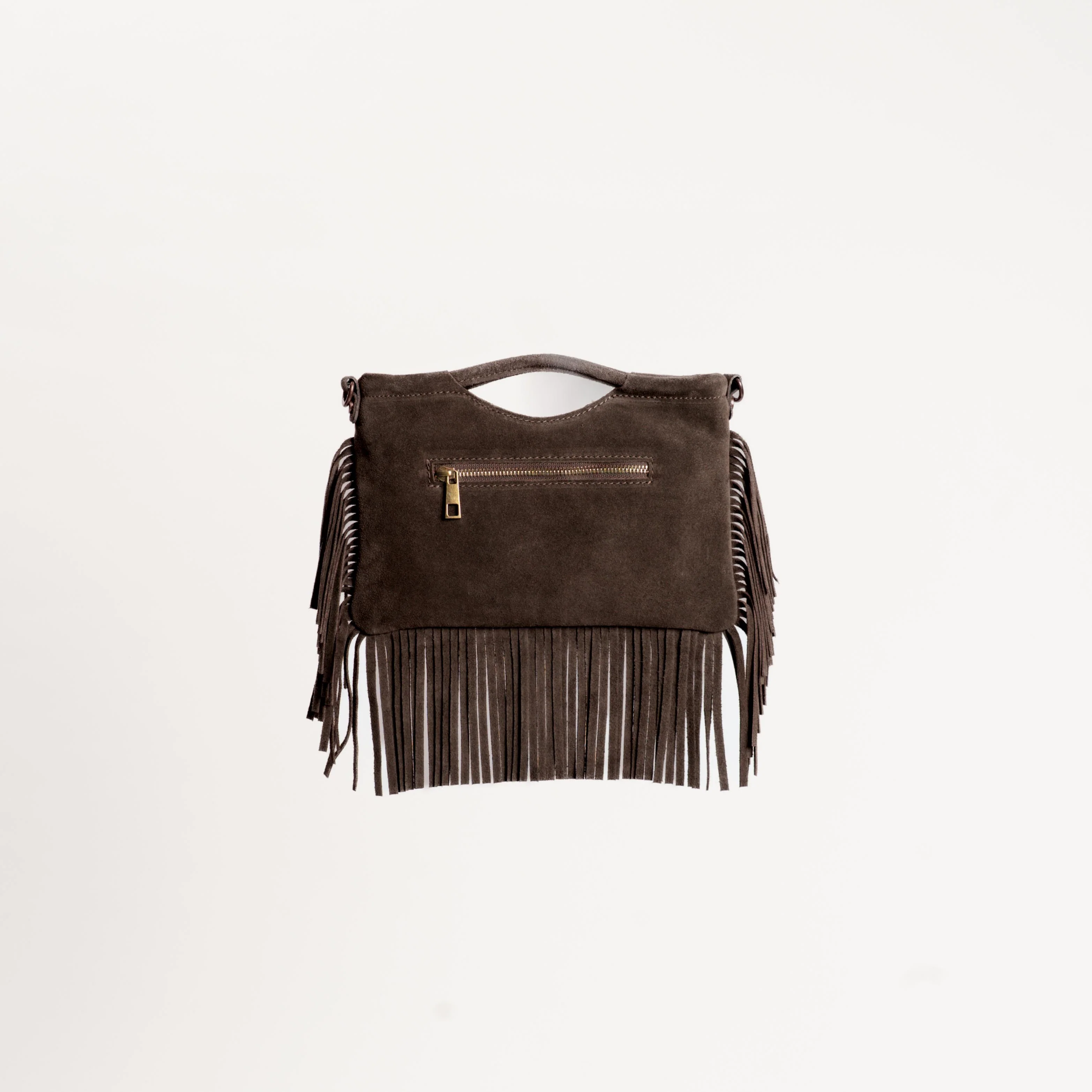 W by Whitemood-Borsa a mano scamosciata con frange - moro - Image 3