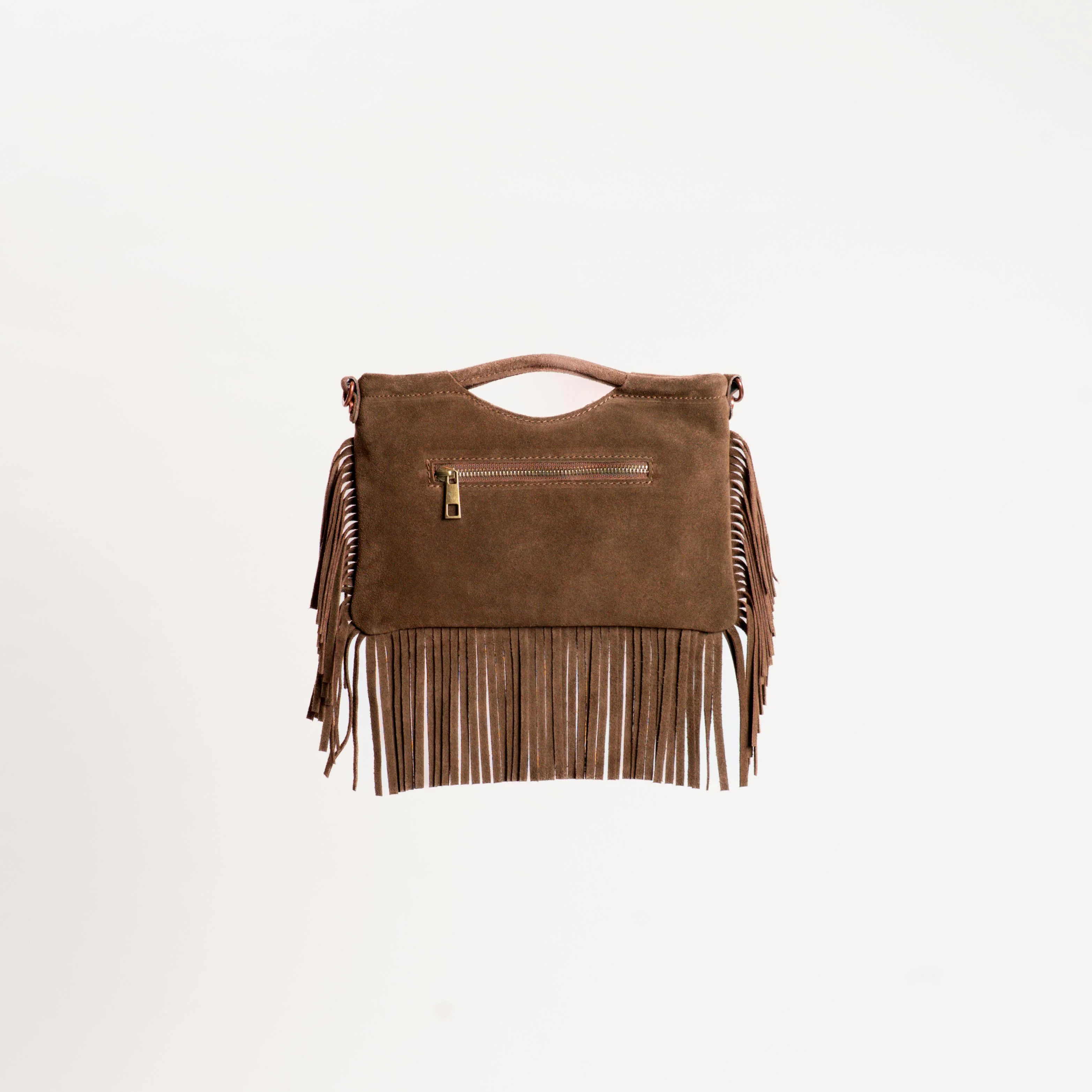 W by Whitemood-Borsa a mano scamosciata con frange - tabacco - Image 3