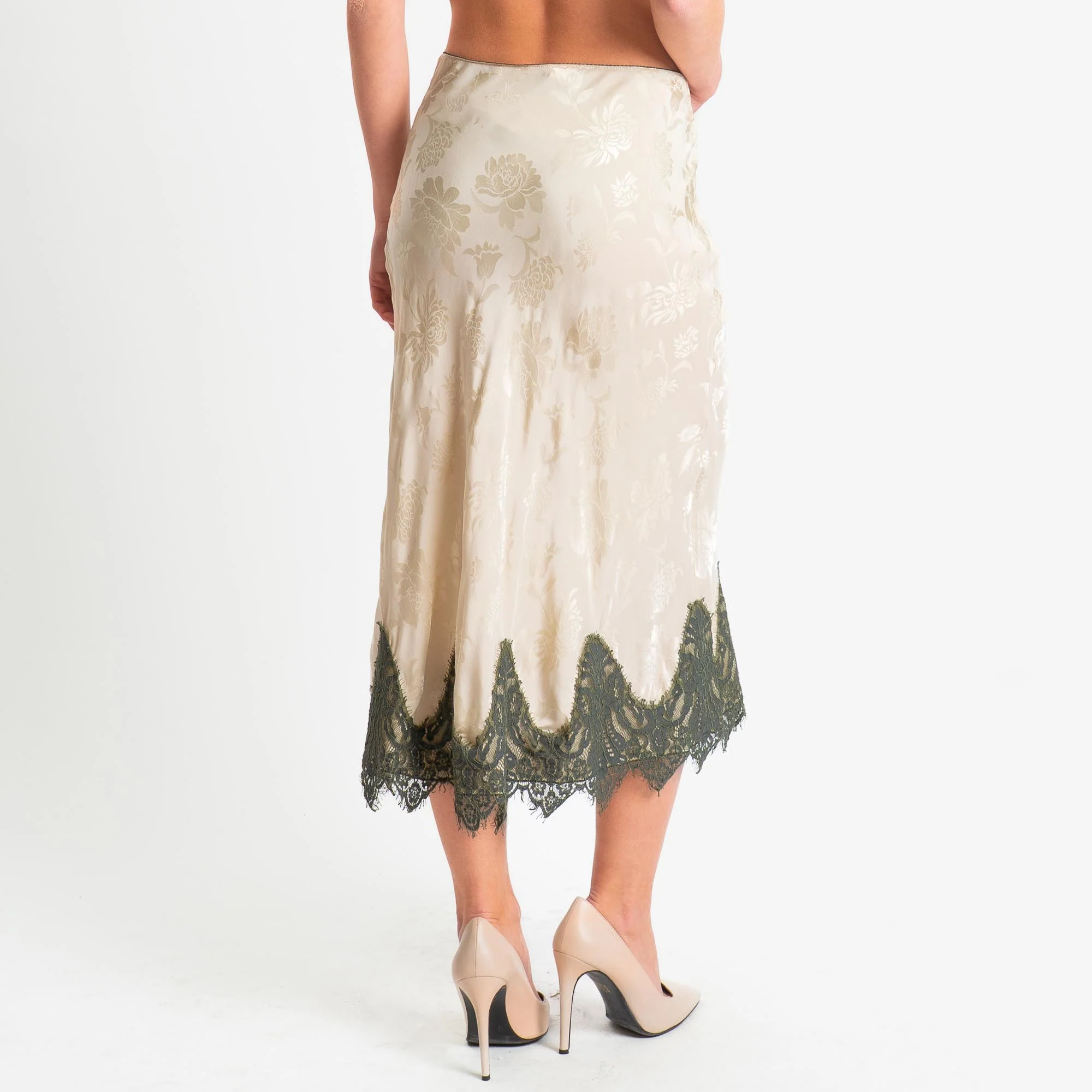 Tensione in-Gonna in tessuto damascato con pizzo - beige/militare - Image 3