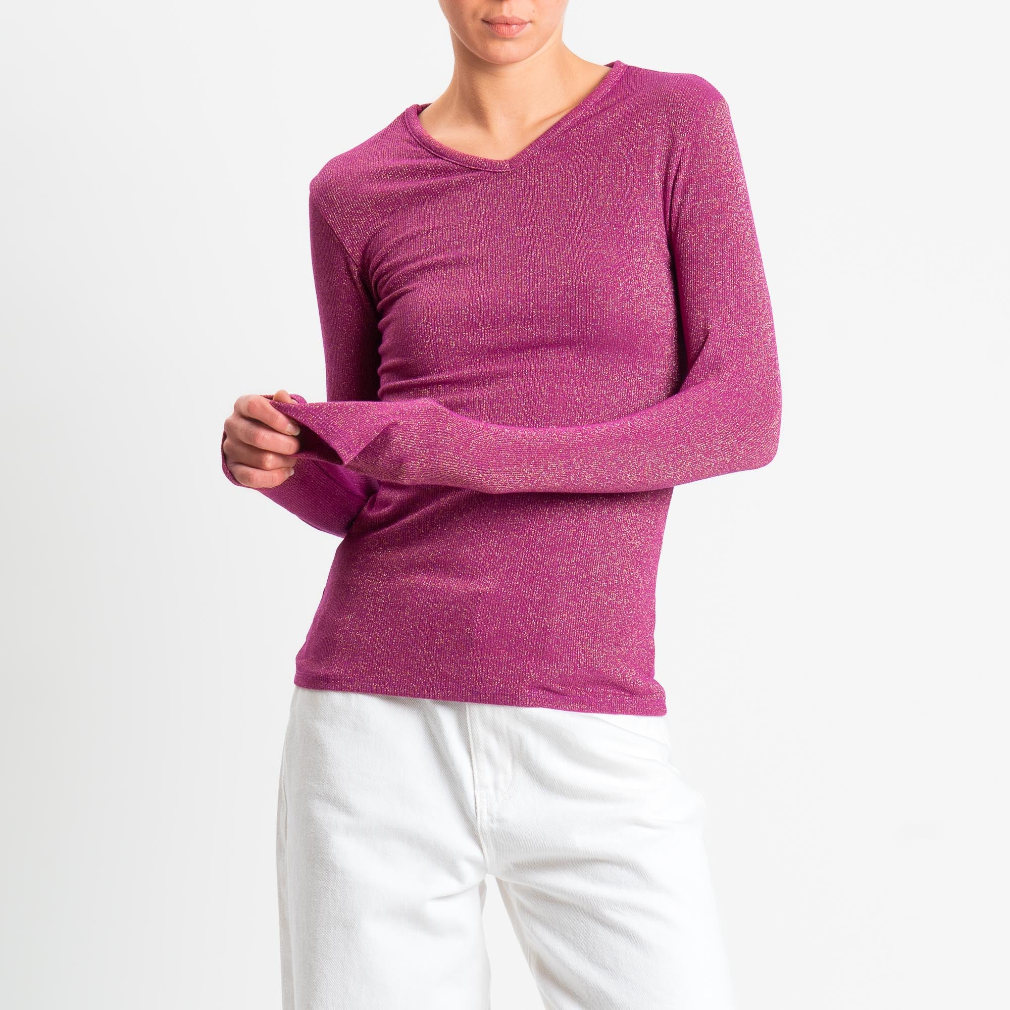 Zeroassoluto-T-shirt scollo v con lurex - ametista - Image 2