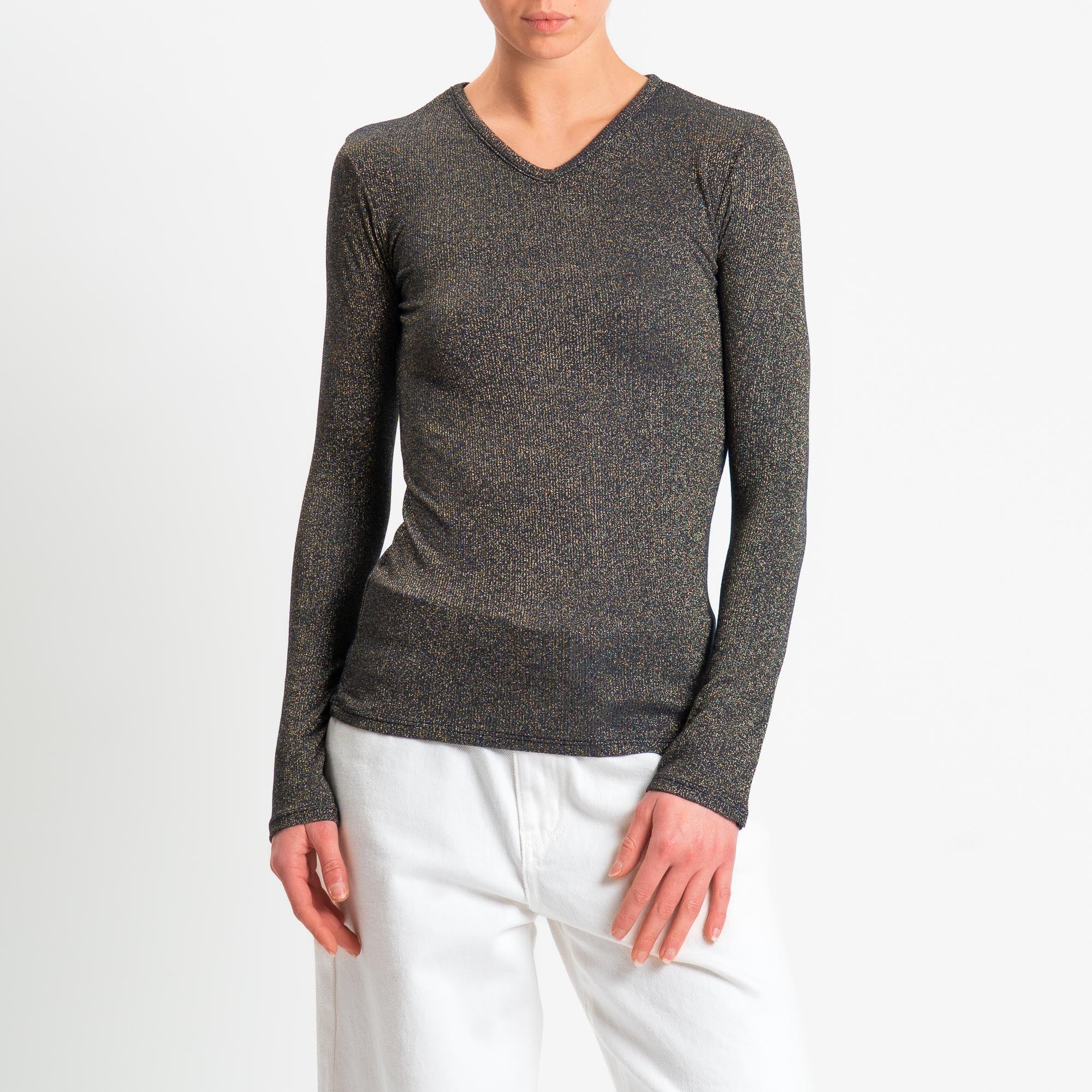 Zeroassoluto-T-shirt scollo v con lurex - blu - Image 2