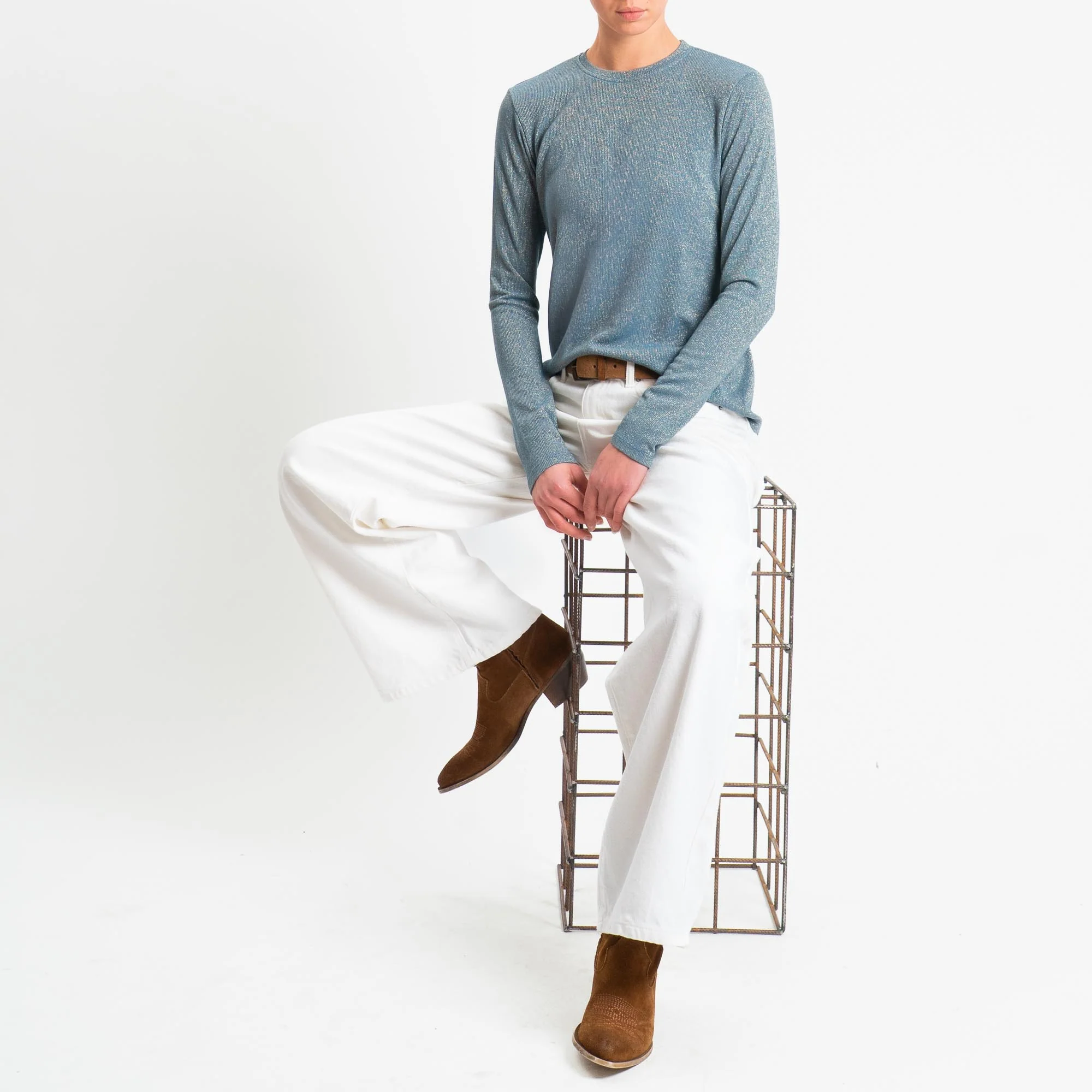 Zeroassoluto-T-shirt girocollo con lurex - avio