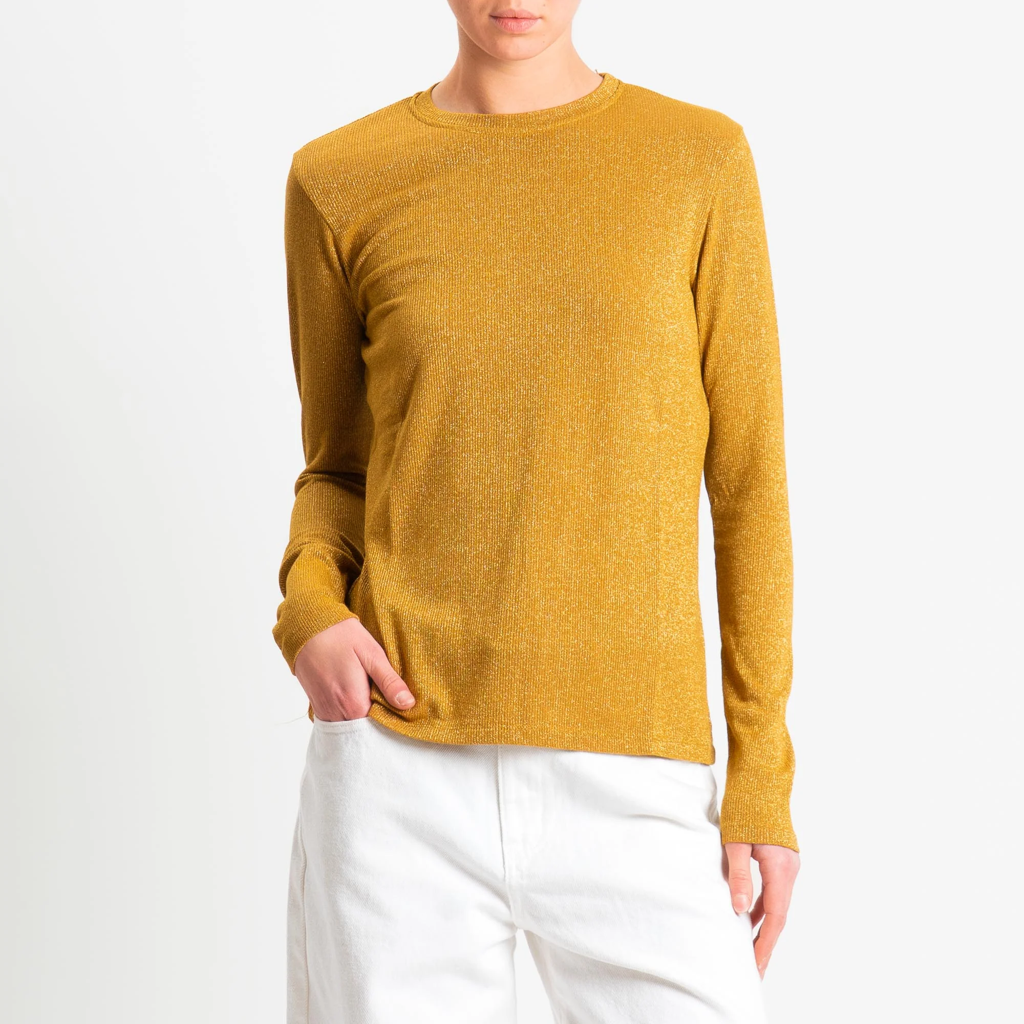 Zeroassoluto-T-shirt girocollo con lurex - Senape - Image 2