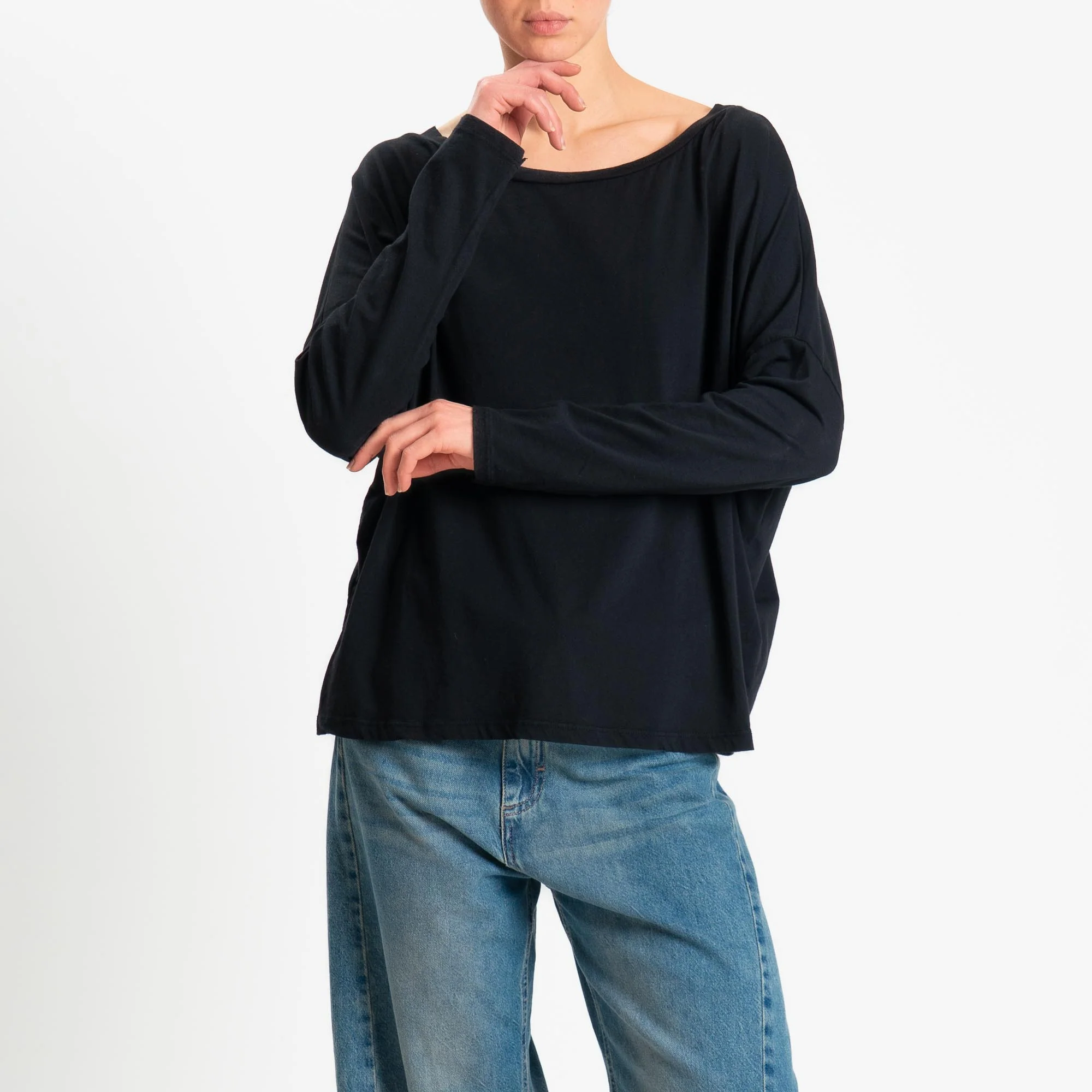 Zeroassoluto-T-shirt over scollo barca in cotone - nero - Image 2