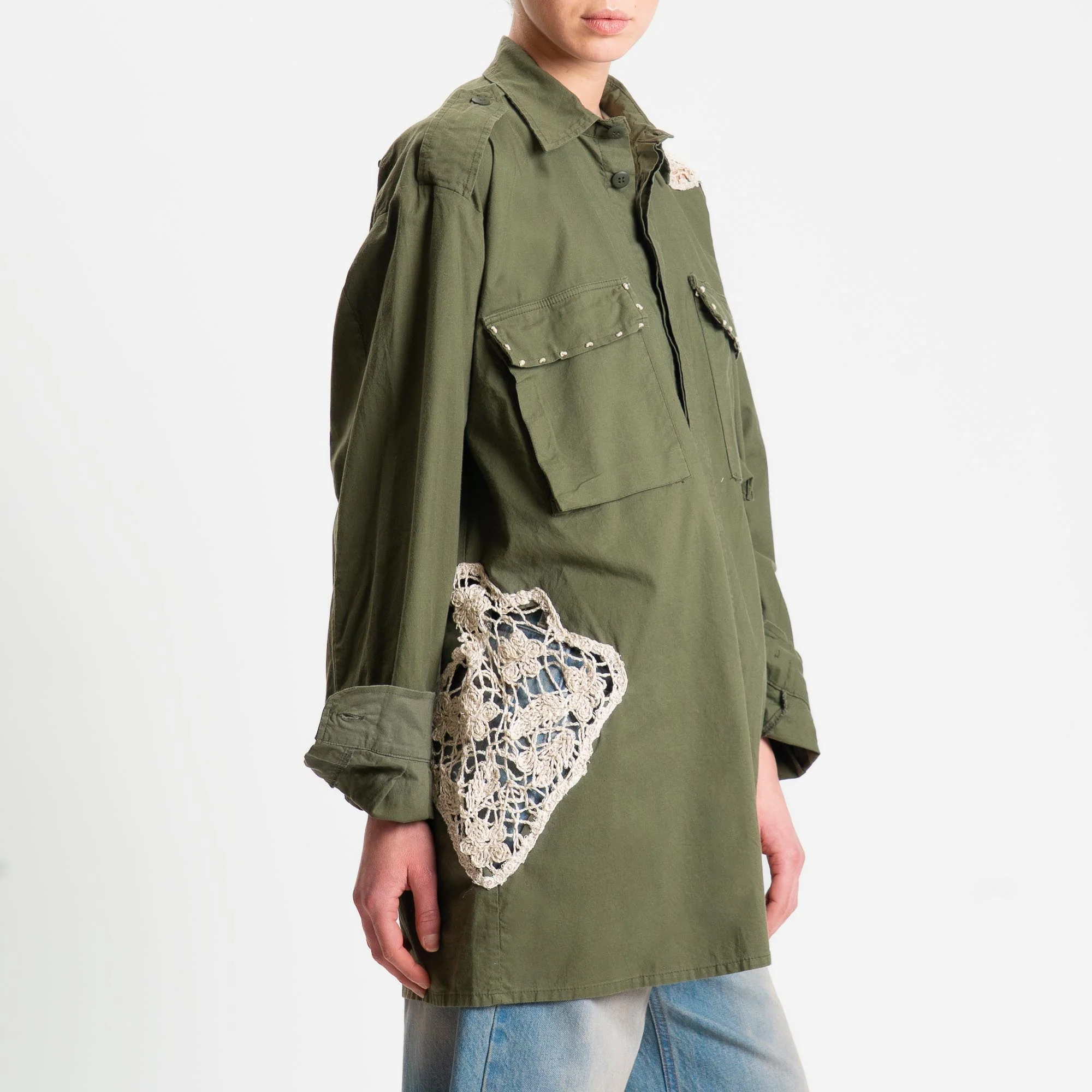 Tensione in-Camicia vintage con crochet - militare/burro - Image 2