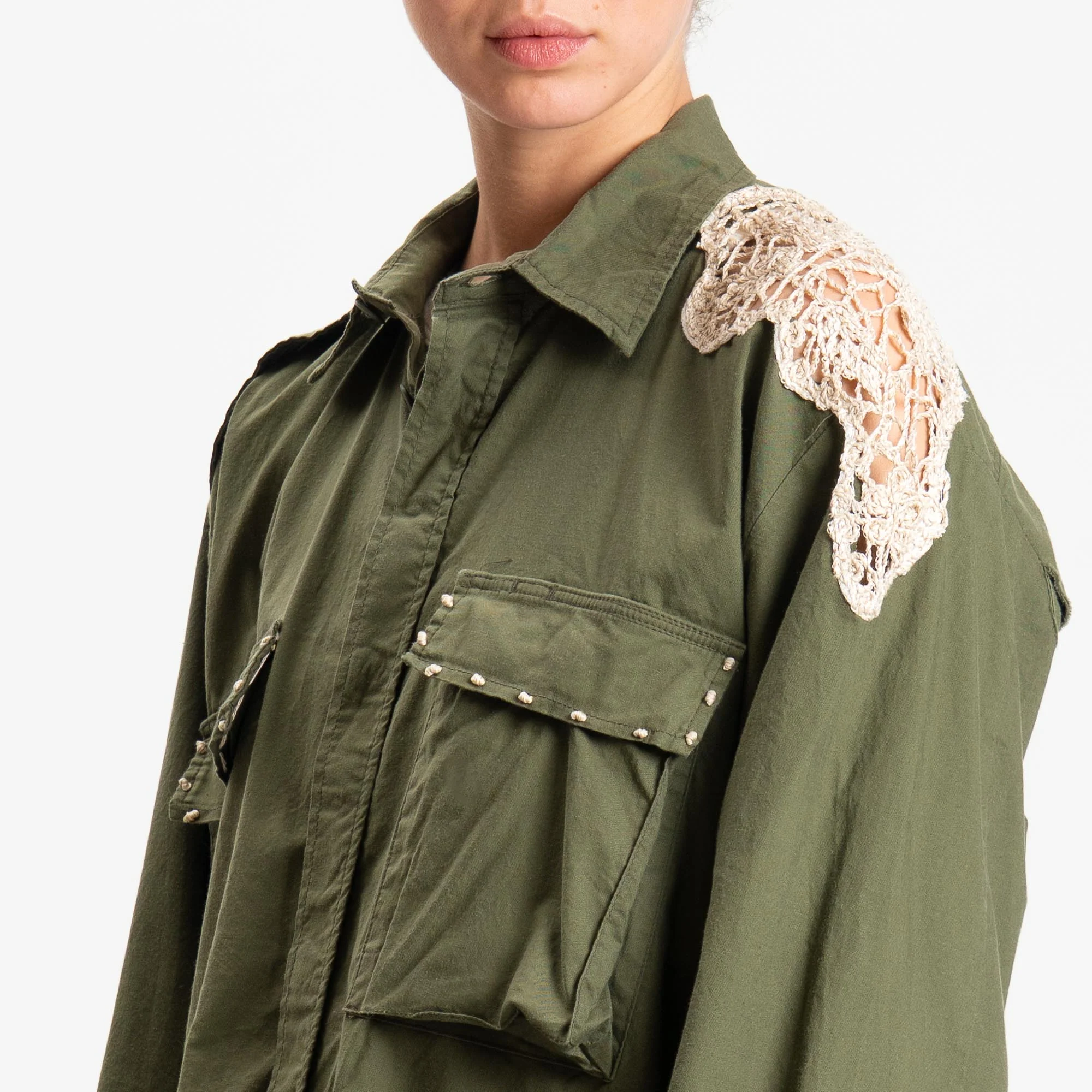 Tensione in-Camicia vintage con crochet - militare/burro - Image 3