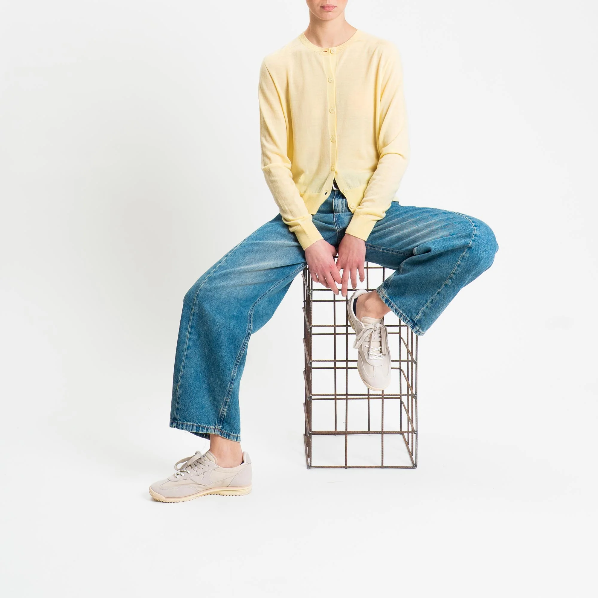 Tensione in-Cardigan rebecchina 100% LANA MERINO - giallo
