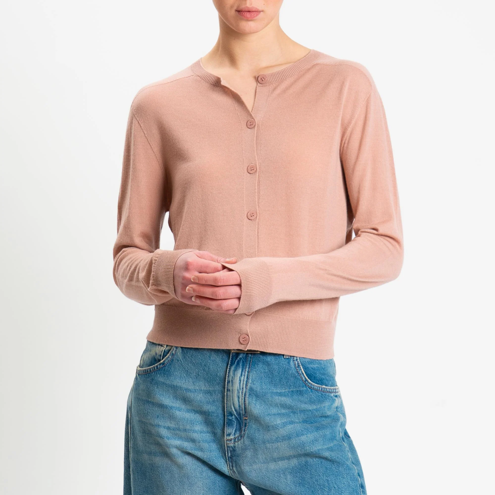 Tensione in-Cardigan rebecchina 100% LANA MERINO - rosa