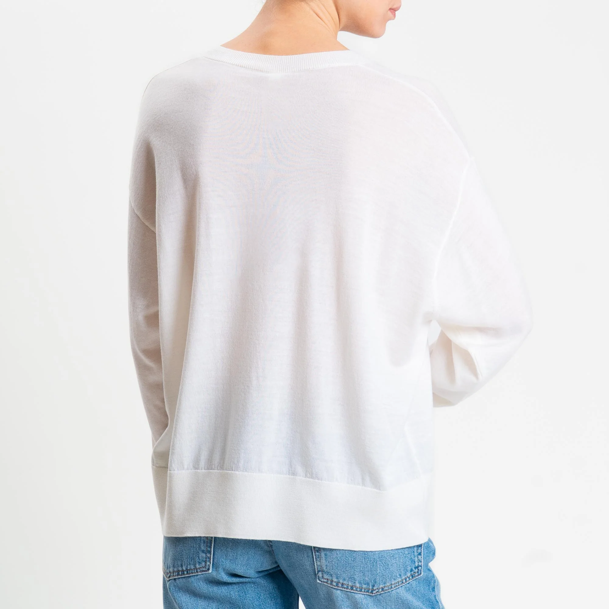 Tensione in-Maglia scollo v 100% LANA MERINO - panna - Image 3