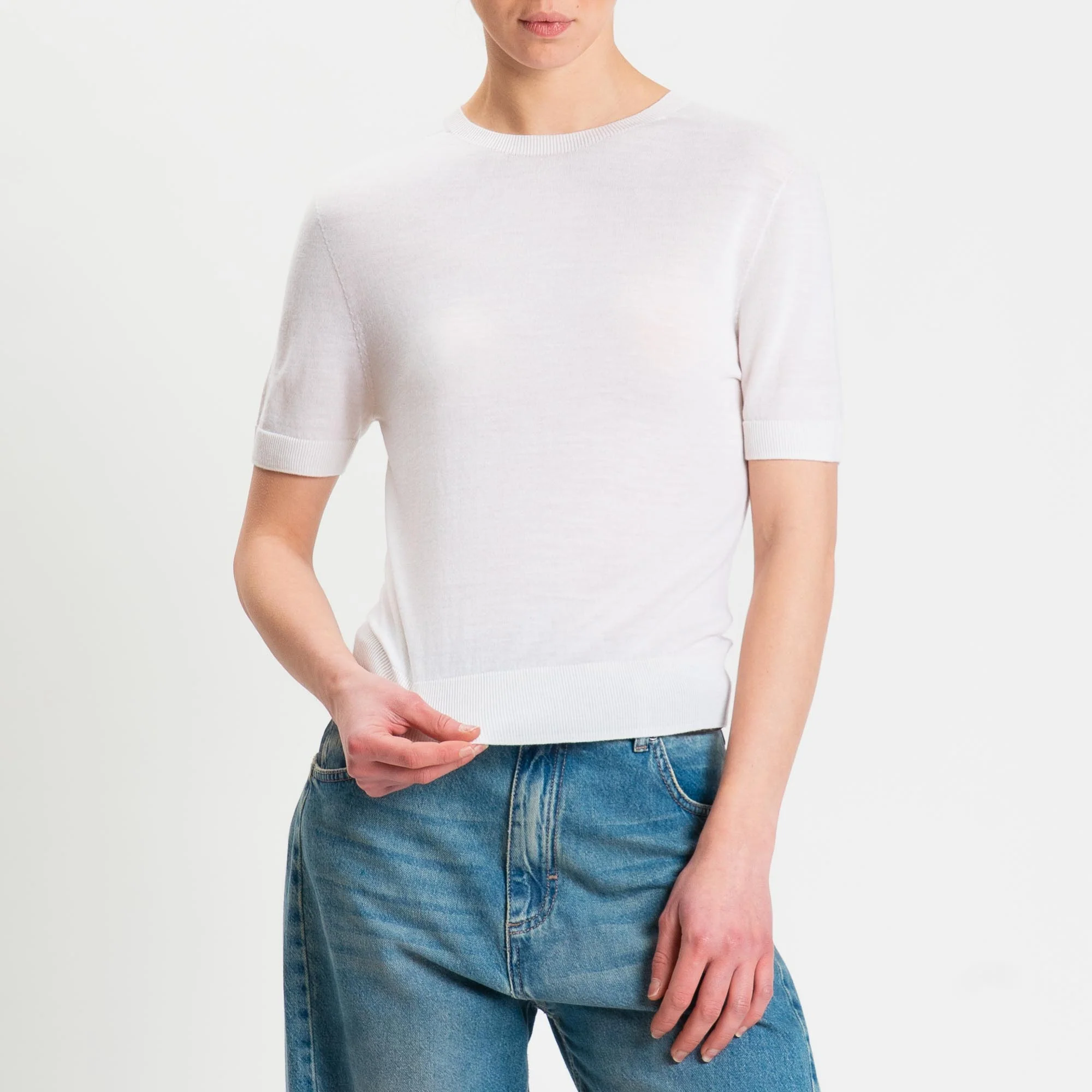 Tensione in-Maglia mezza manica 100% LANA MERINO - panna - Image 2