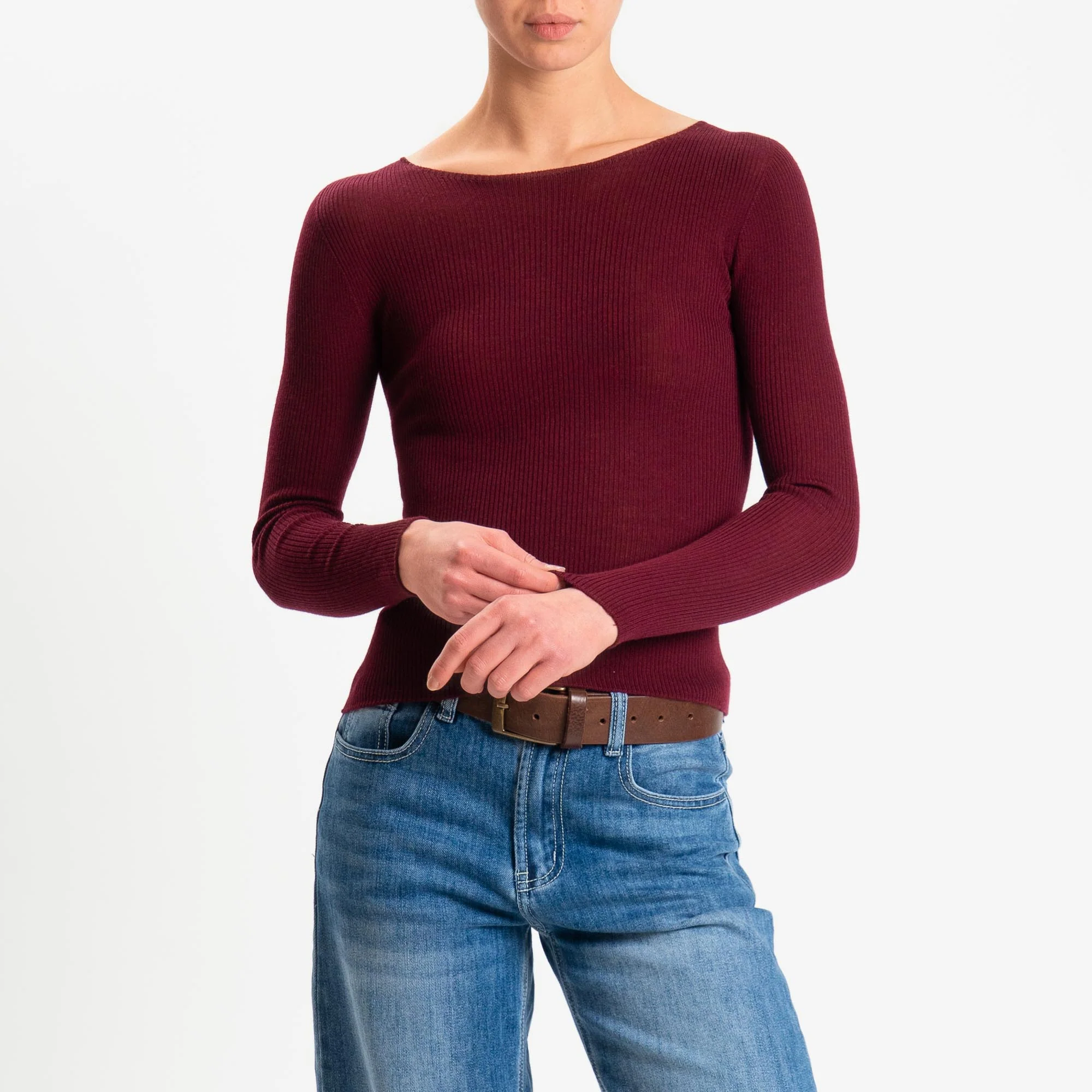 Tensione in-Maglia costine LANA MERINO - Bordeaux - Image 2