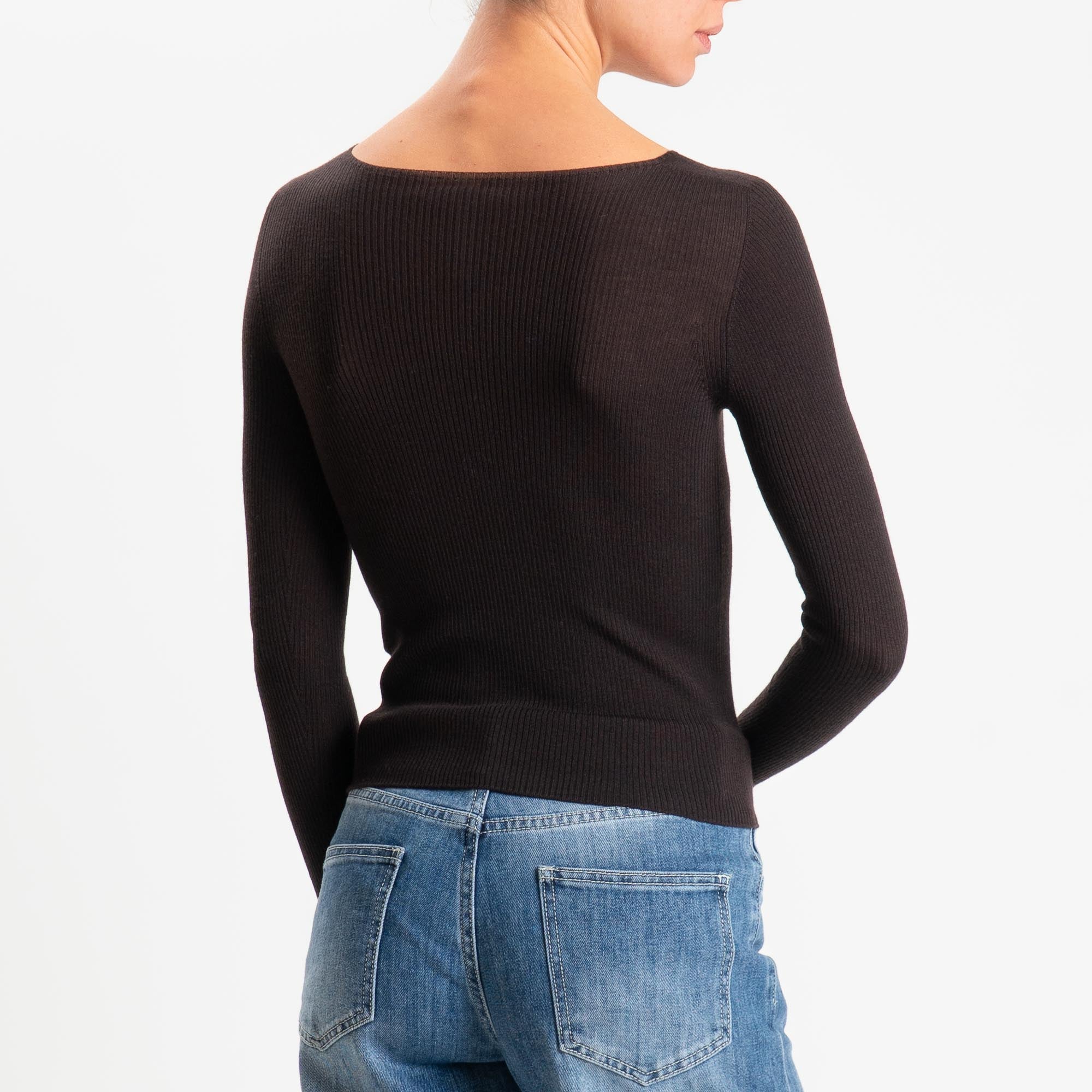 Tensione in-Maglia costine LANA MERINO - cioccolato - Image 3