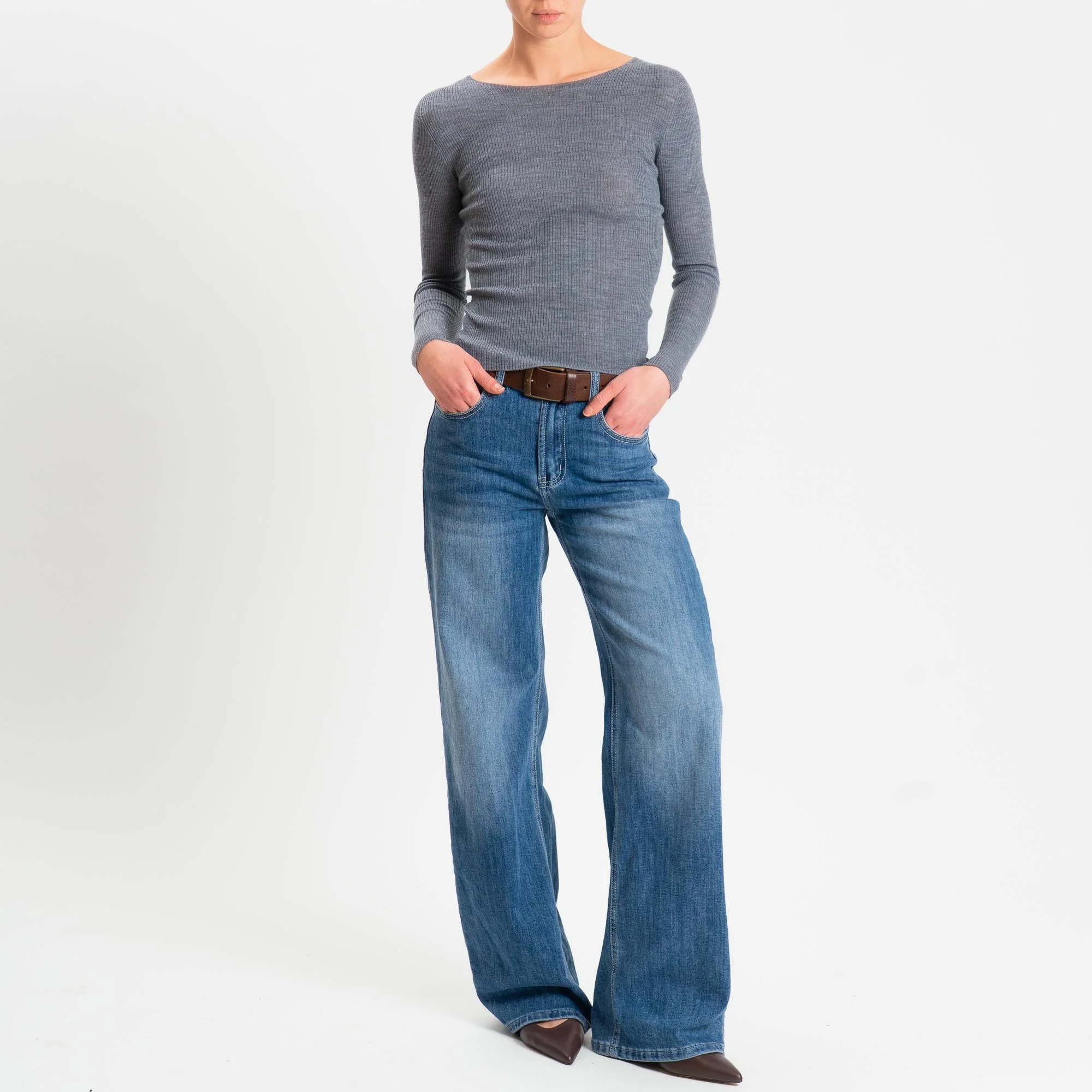 Tensione in-Maglia costine LANA MERINO - grigio - Image 2