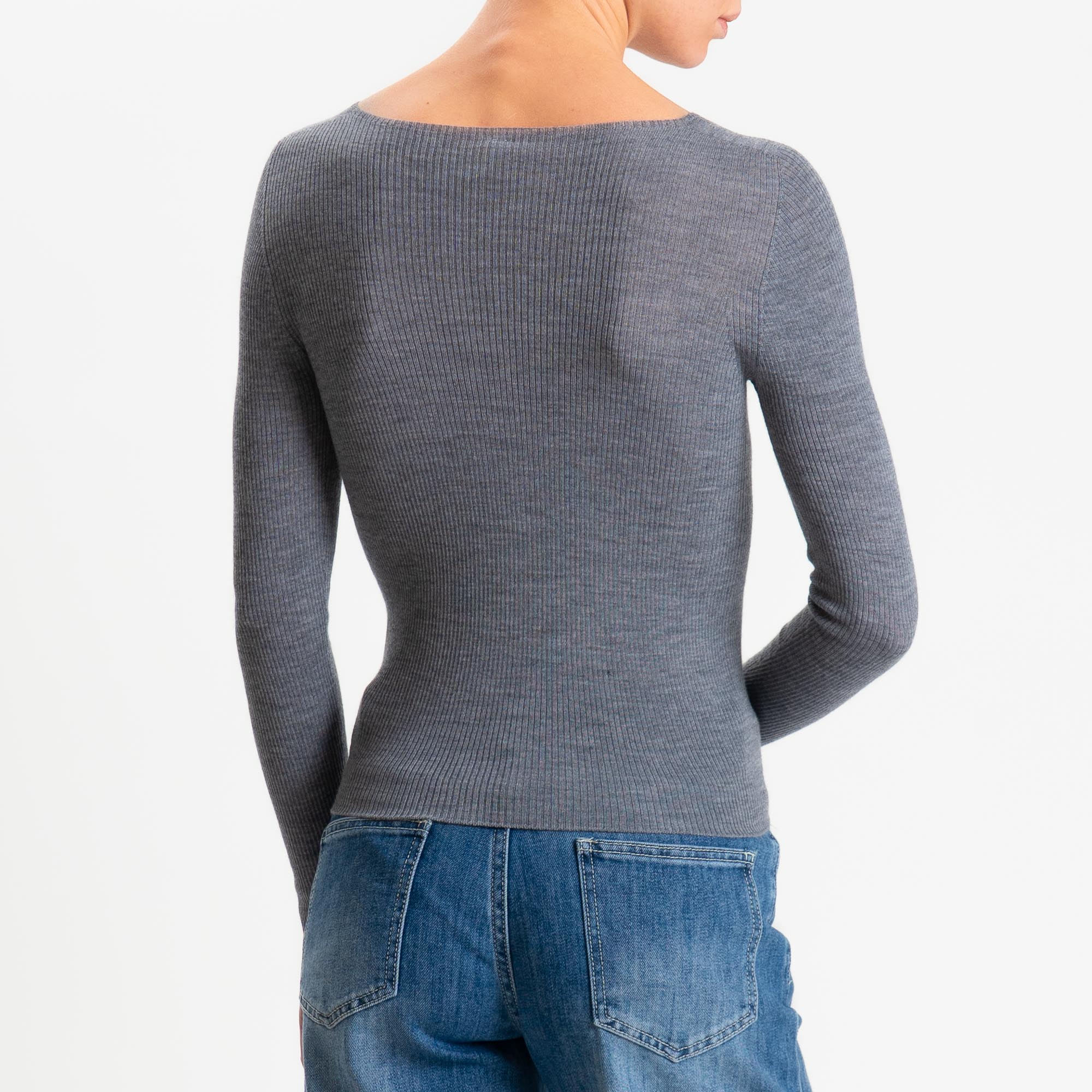 Tensione in-Maglia costine LANA MERINO - grigio - Image 3