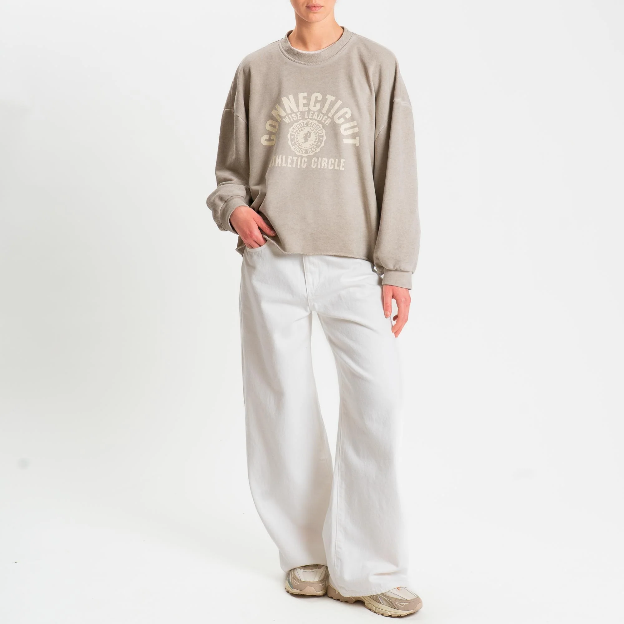 Dixie-Felpa oversize con stampa - biege