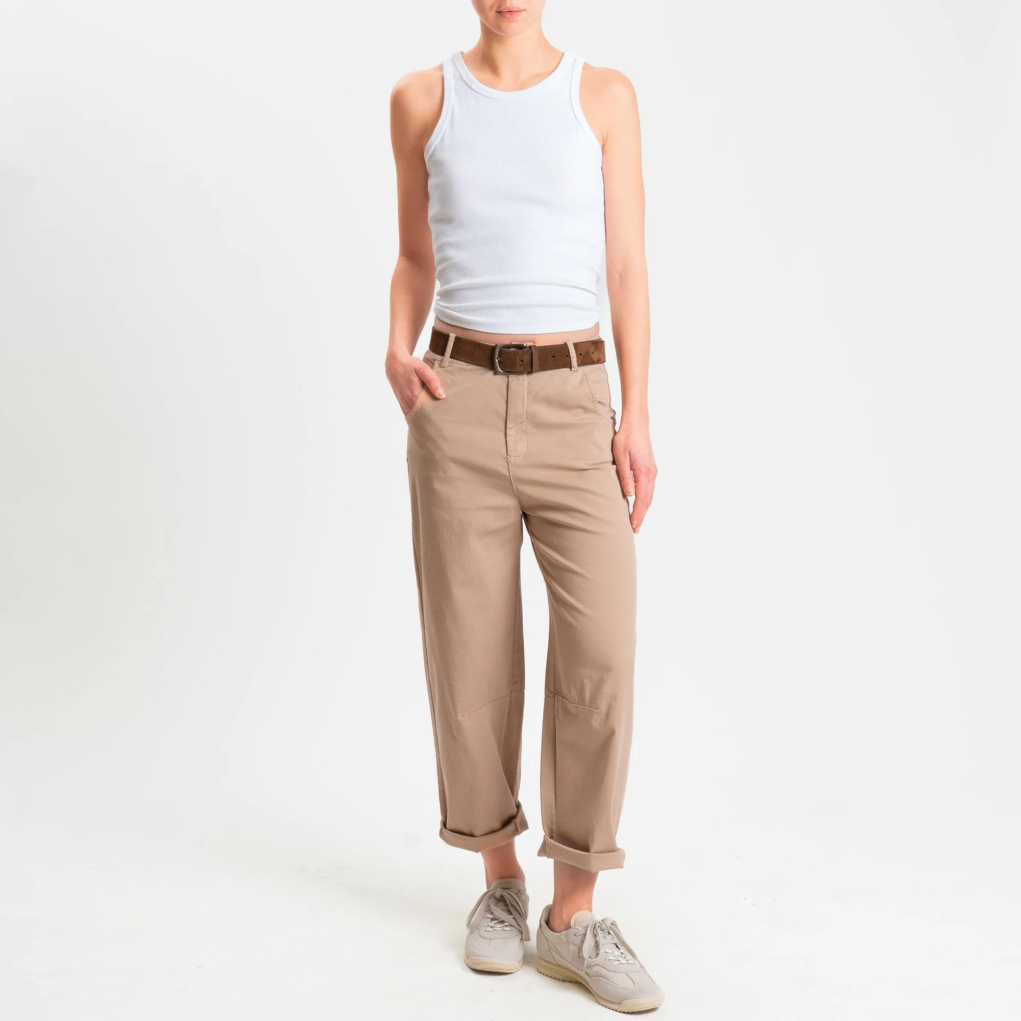 Zeroassoluto-Pantalone LIZ barrel cotone elasticizzato - biscotto