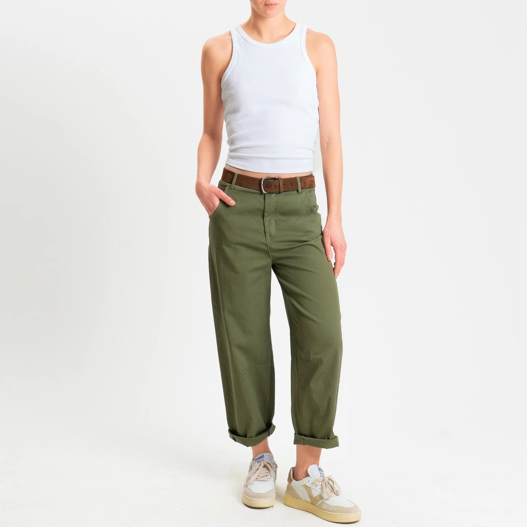 Zeroassoluto-Pantalone LIZ barrel cotone elasticizzato - olive