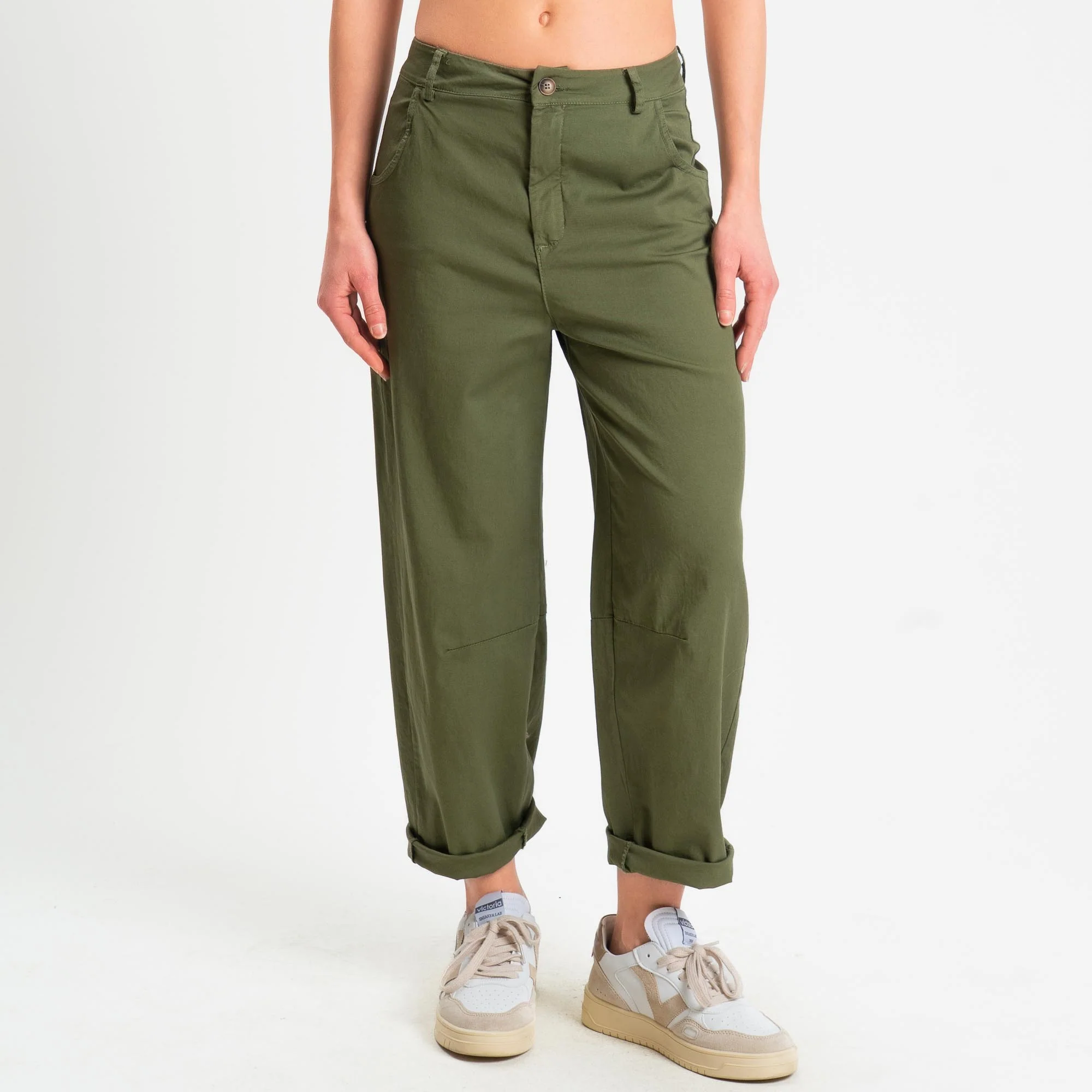 Zeroassoluto-Pantalone LIZ barrel cotone elasticizzato - olive - Image 2