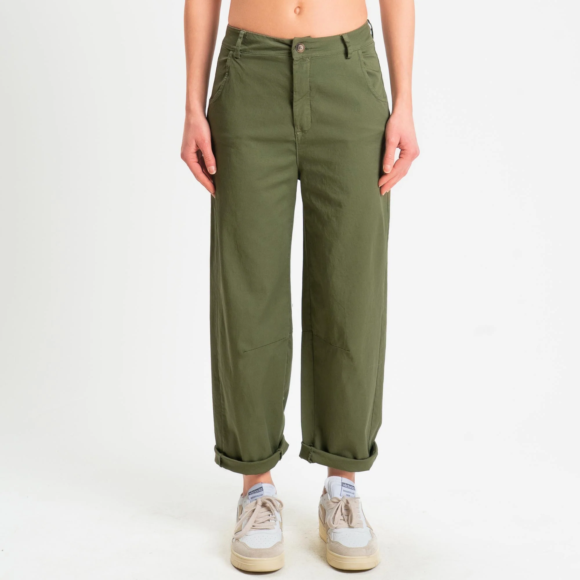 Zeroassoluto-Pantalone LIZ barrel cotone elasticizzato - olive - Image 3