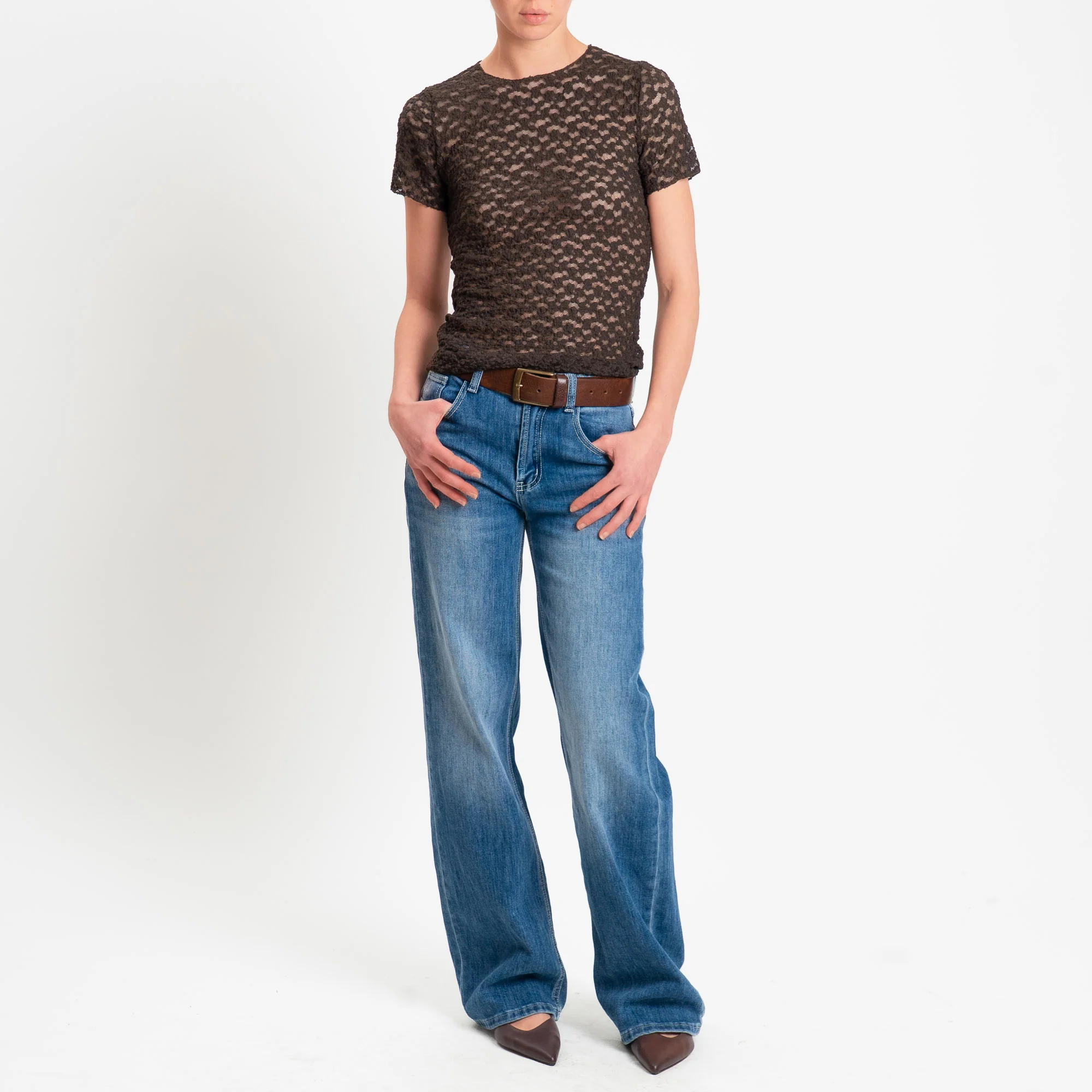 Zeroassoluto-T-shirt in pizzo elasticizzato slim fit - moro - Image 2