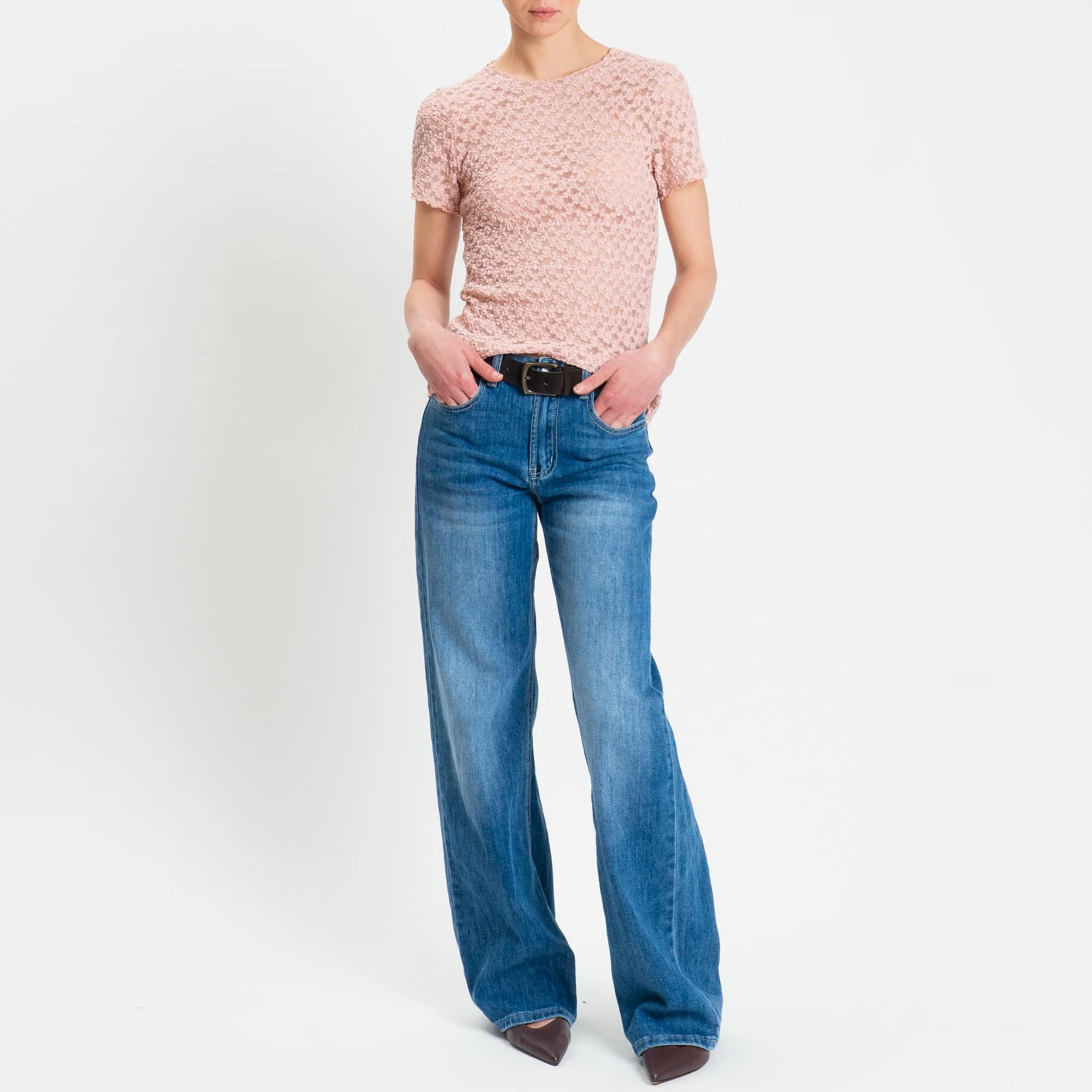Zeroassoluto-T-shirt in pizzo elasticizzato slim fit - pink