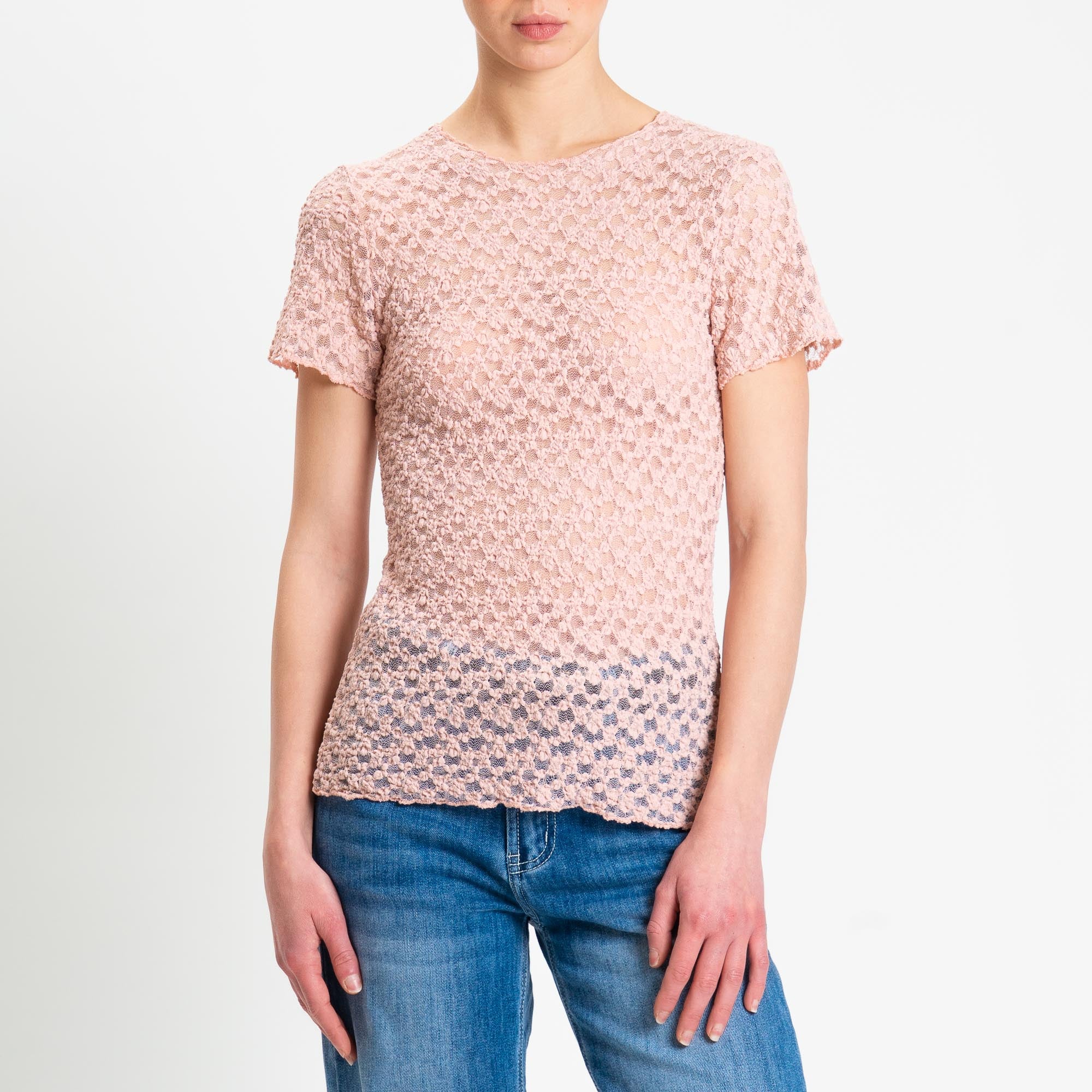 Zeroassoluto-T-shirt in pizzo elasticizzato slim fit - pink - Image 2