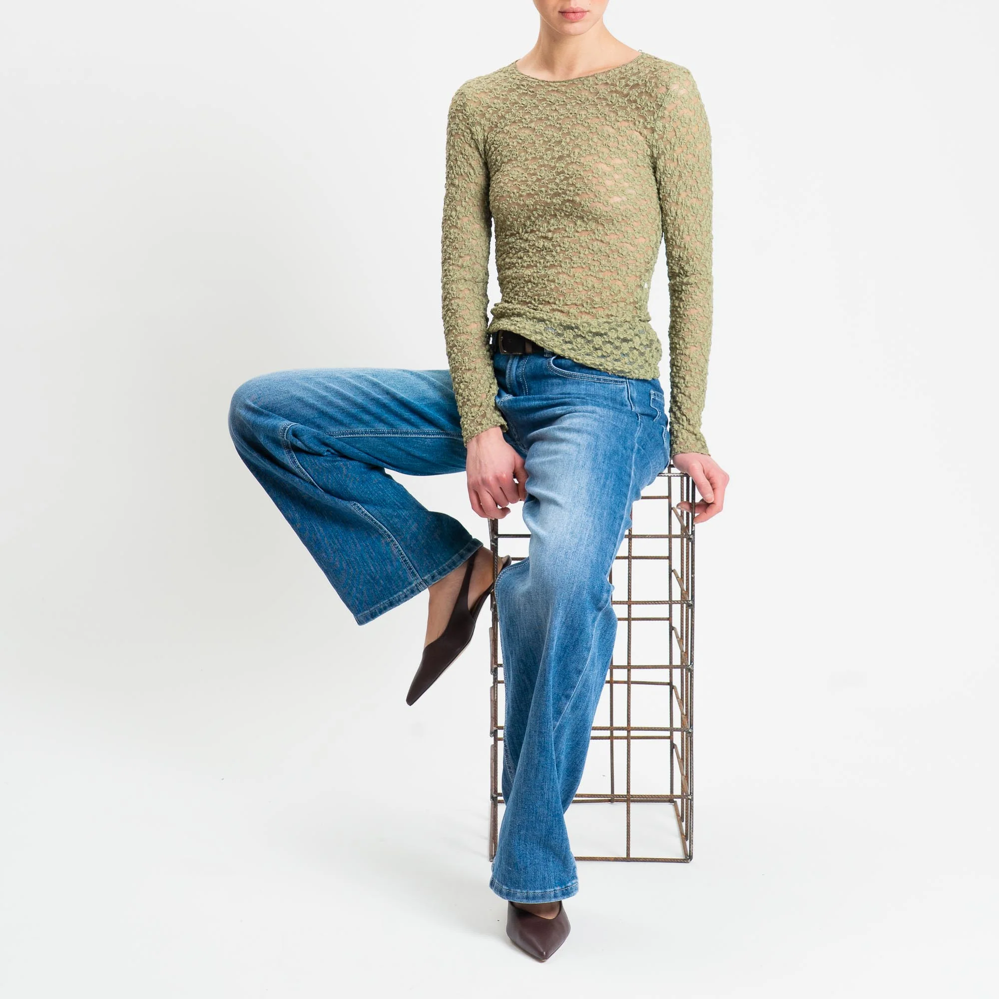 Zeroassoluto-T-shirt manica lunga in pizzo elasticizzato - olive - Image 2