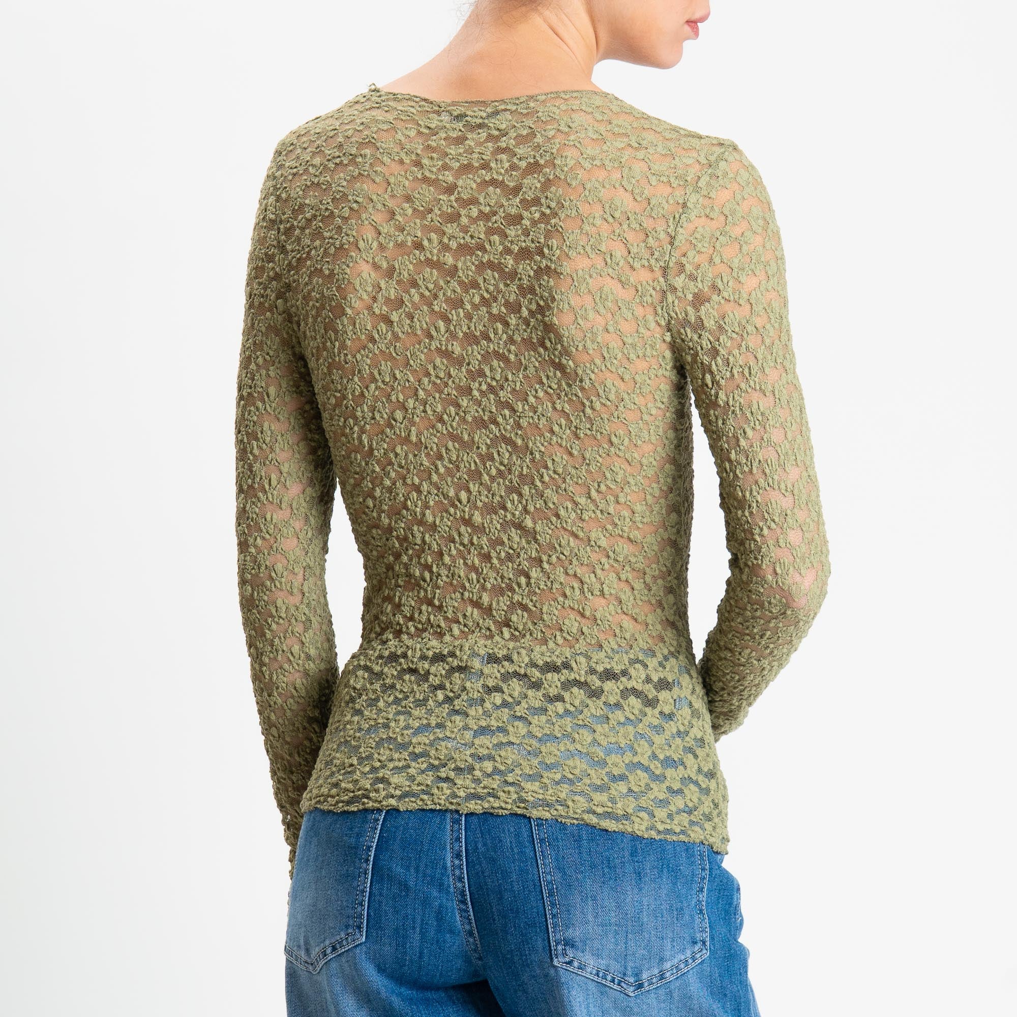 Zeroassoluto-T-shirt manica lunga in pizzo elasticizzato - olive - Image 3