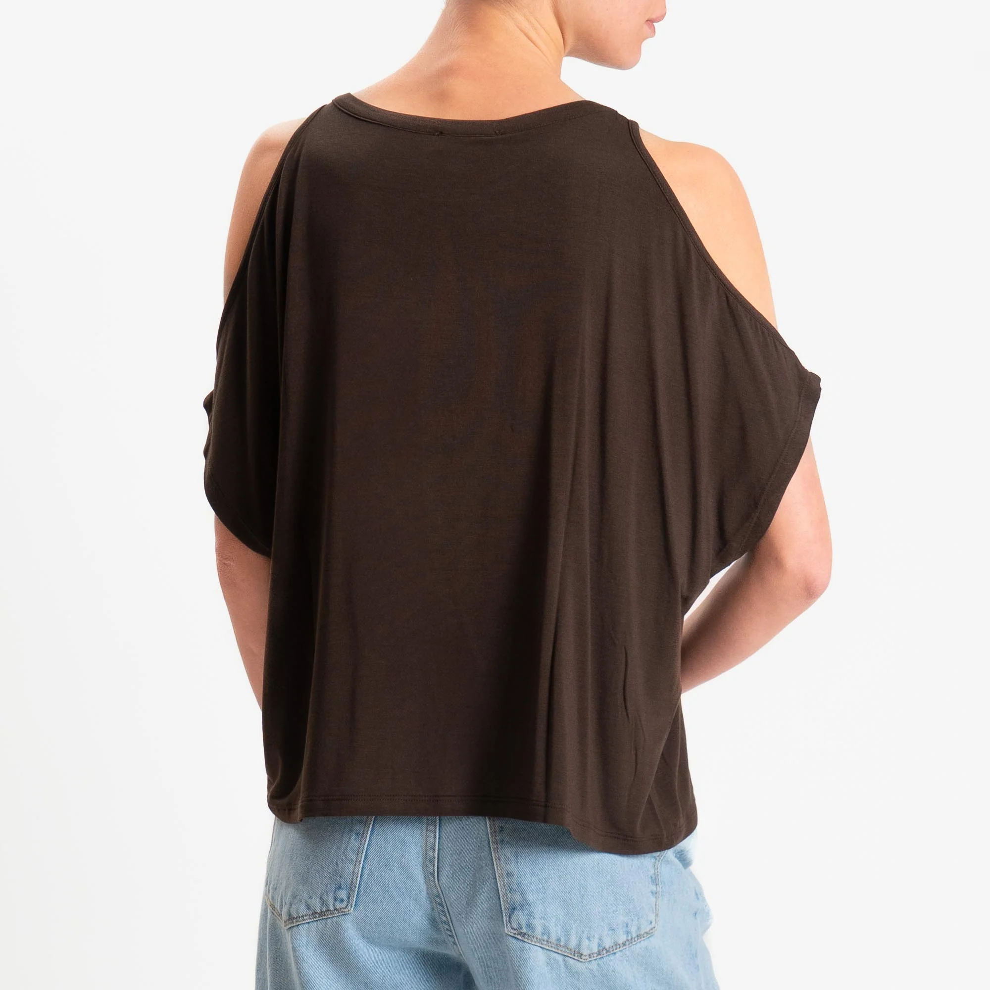 Kontatto- T-shirt cut out in jersey modal - cioccolato - Image 3