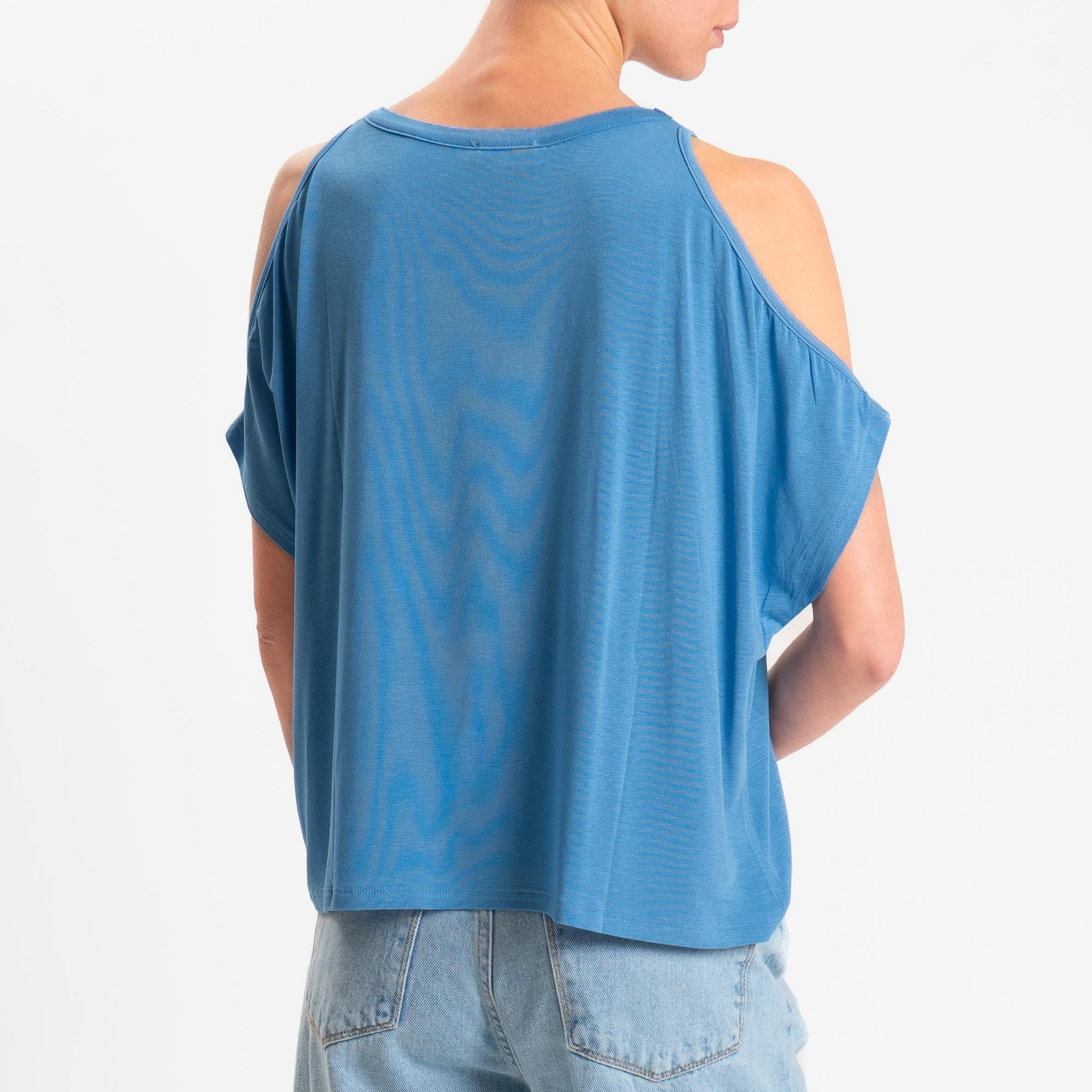 Kontatto- T-shirt cut out in jersey modal - denim - Image 3