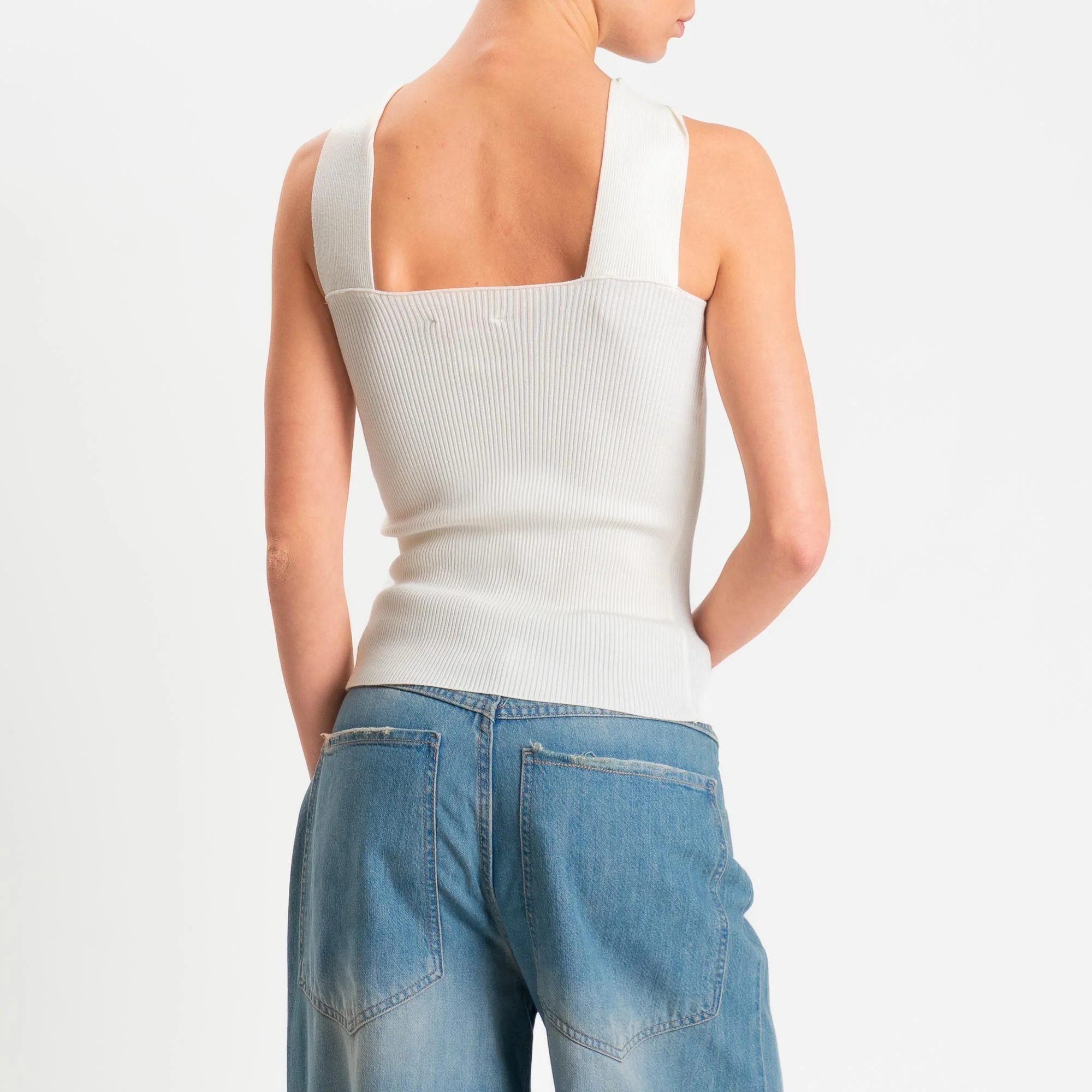 Kontatto- Top incrociato a costine con accessorio - off white - Image 3