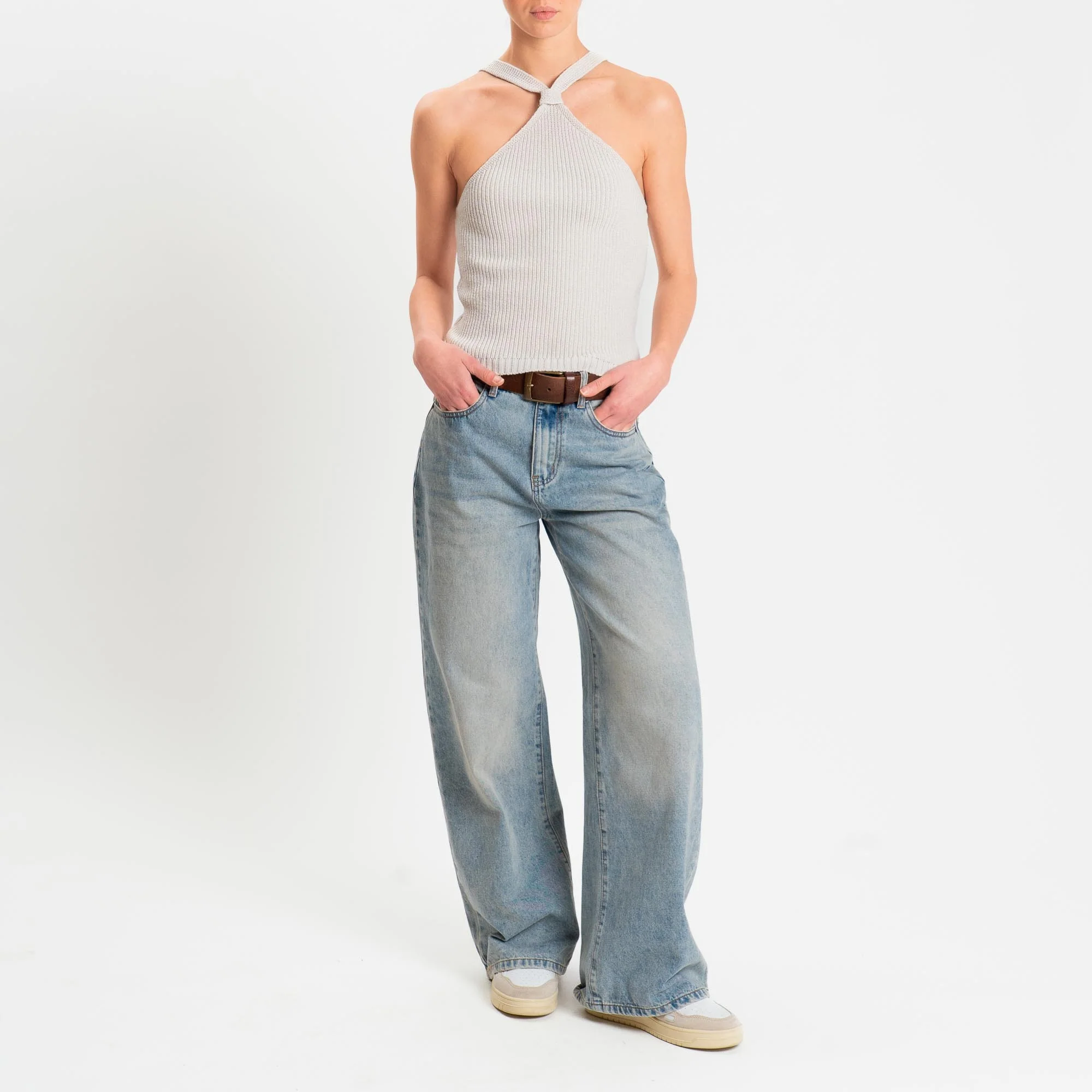 Kontatto- Top con nodo a costine - off white