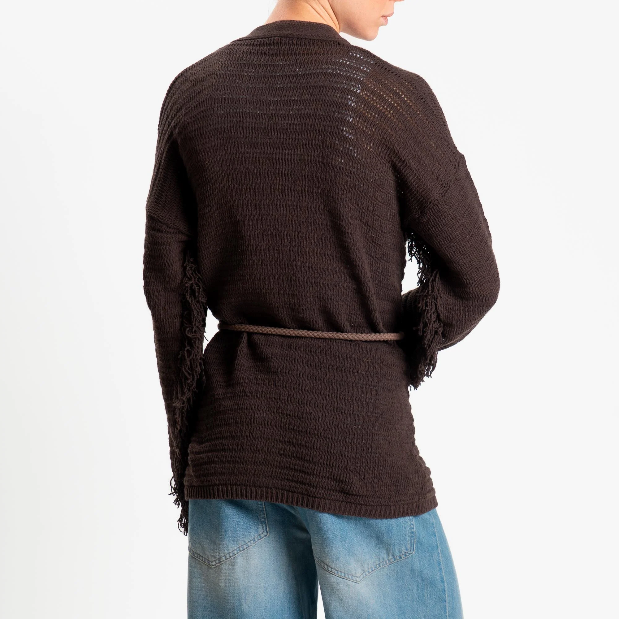 Kontatto- Cardigan con frange - cioccolato - Image 3