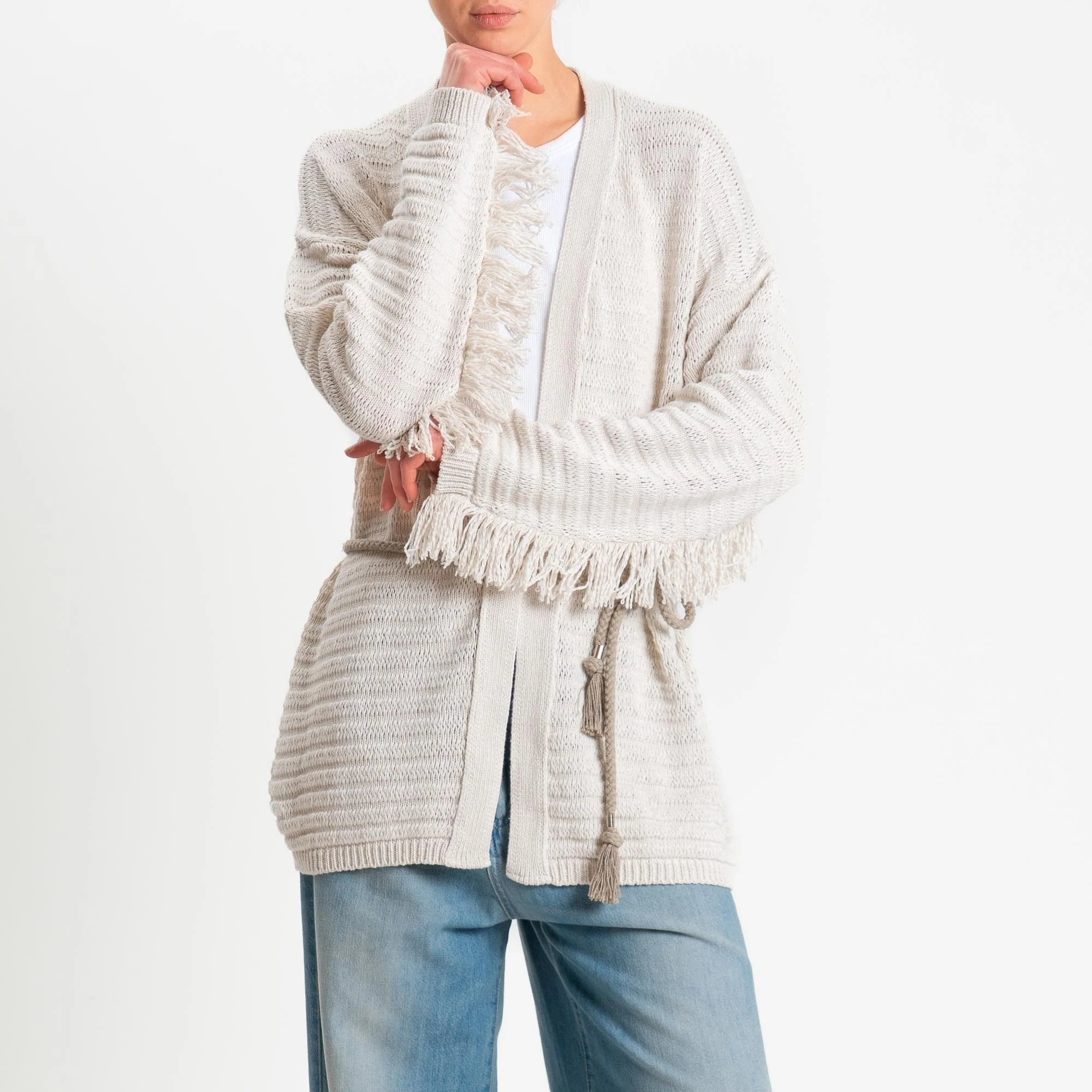 Kontatto- Cardigan con frange - off white - Image 2