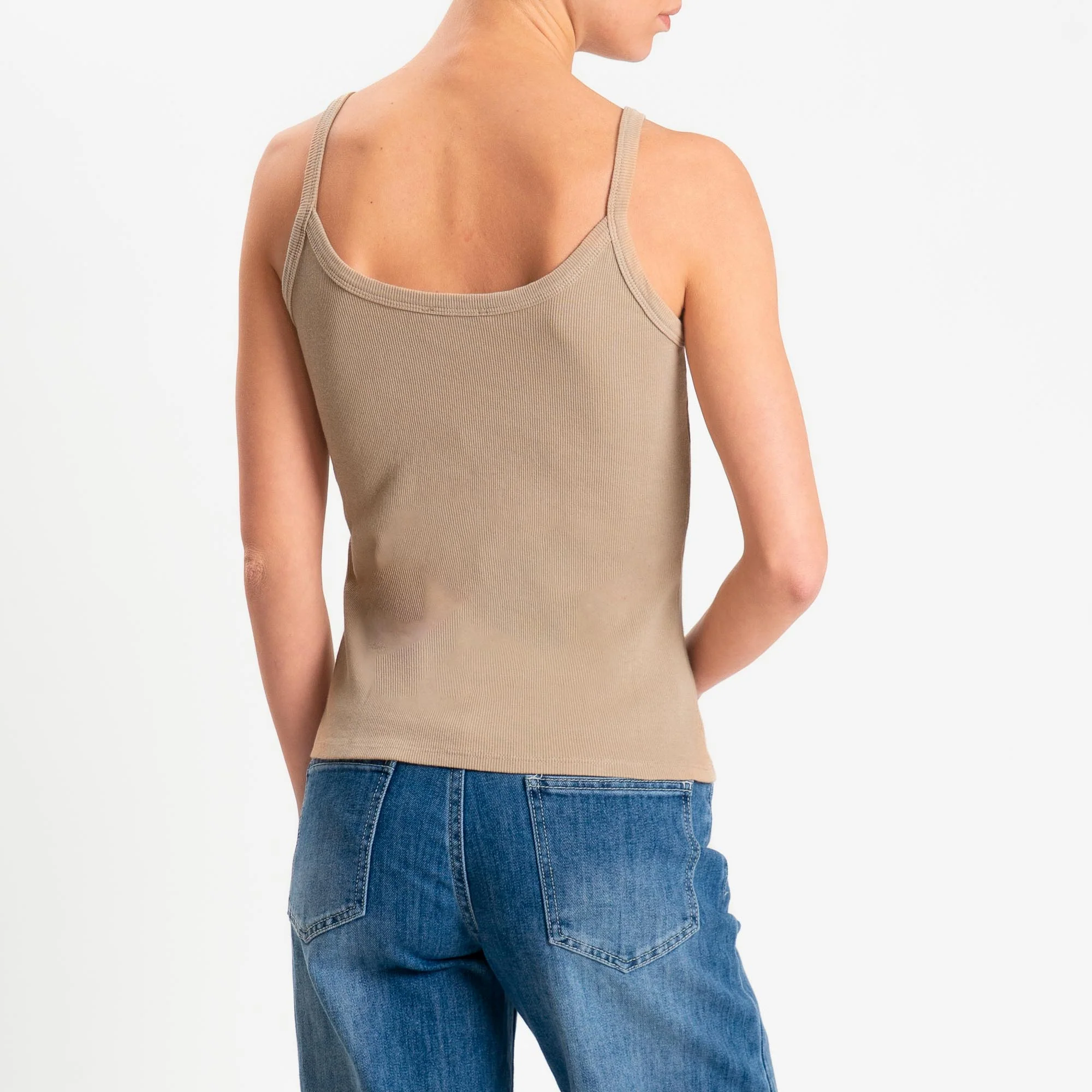 Zeroassoluto- Top a costine scollo stondato cotone elasticizzato - Beige - Image 3