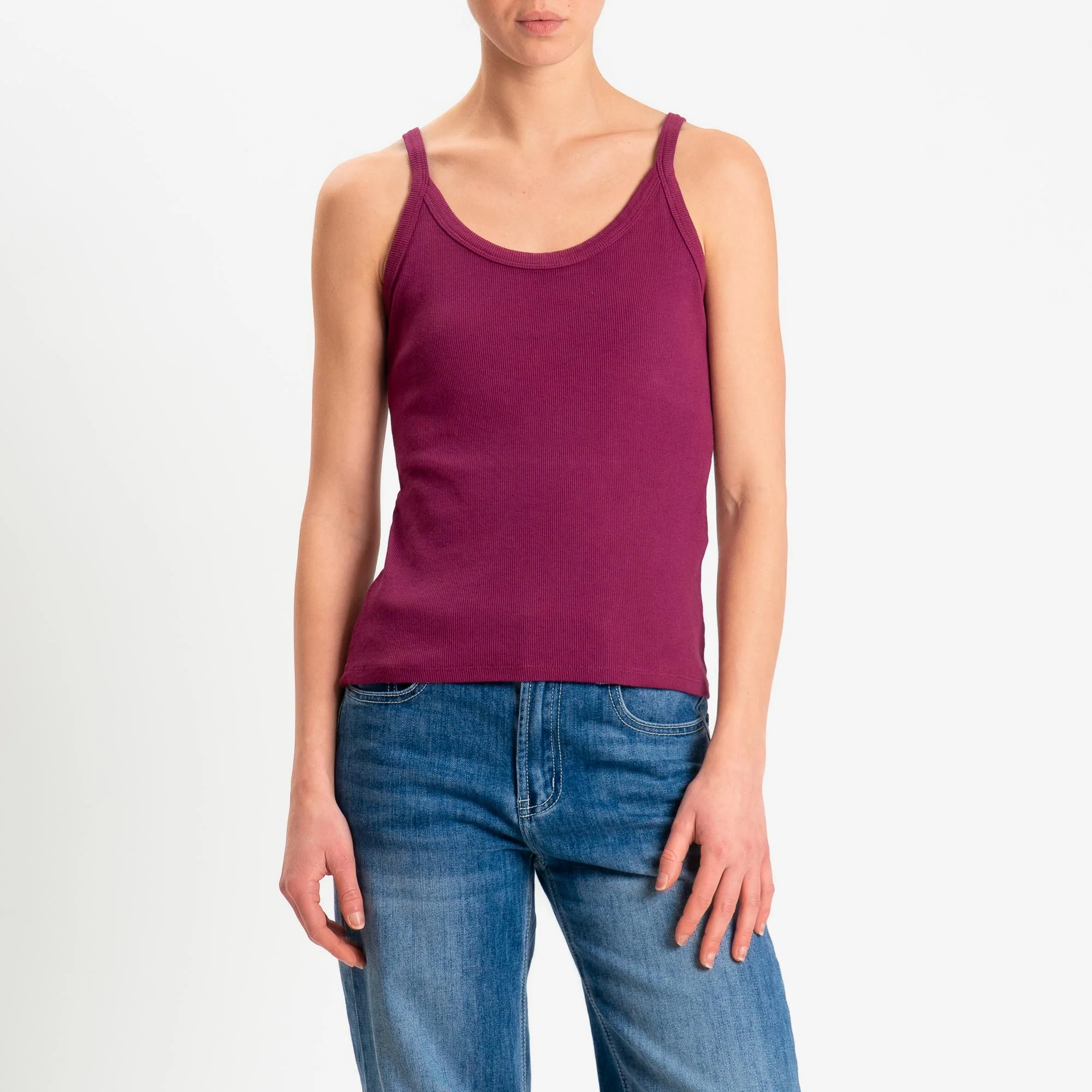 Zeroassoluto- Top a costine scollo stondato cotone elasticizzato - berry
