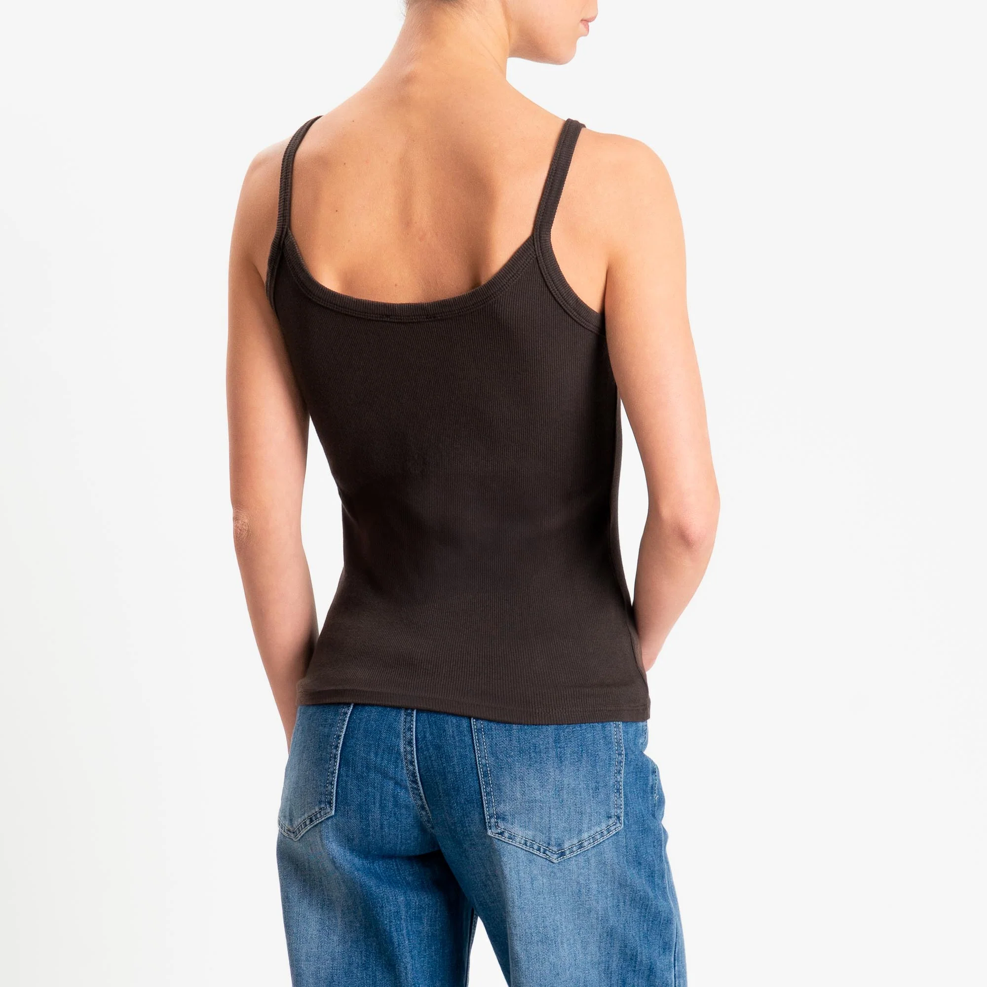 Zeroassoluto- Top a costine scollo stondato cotone elasticizzato - moro - Image 3