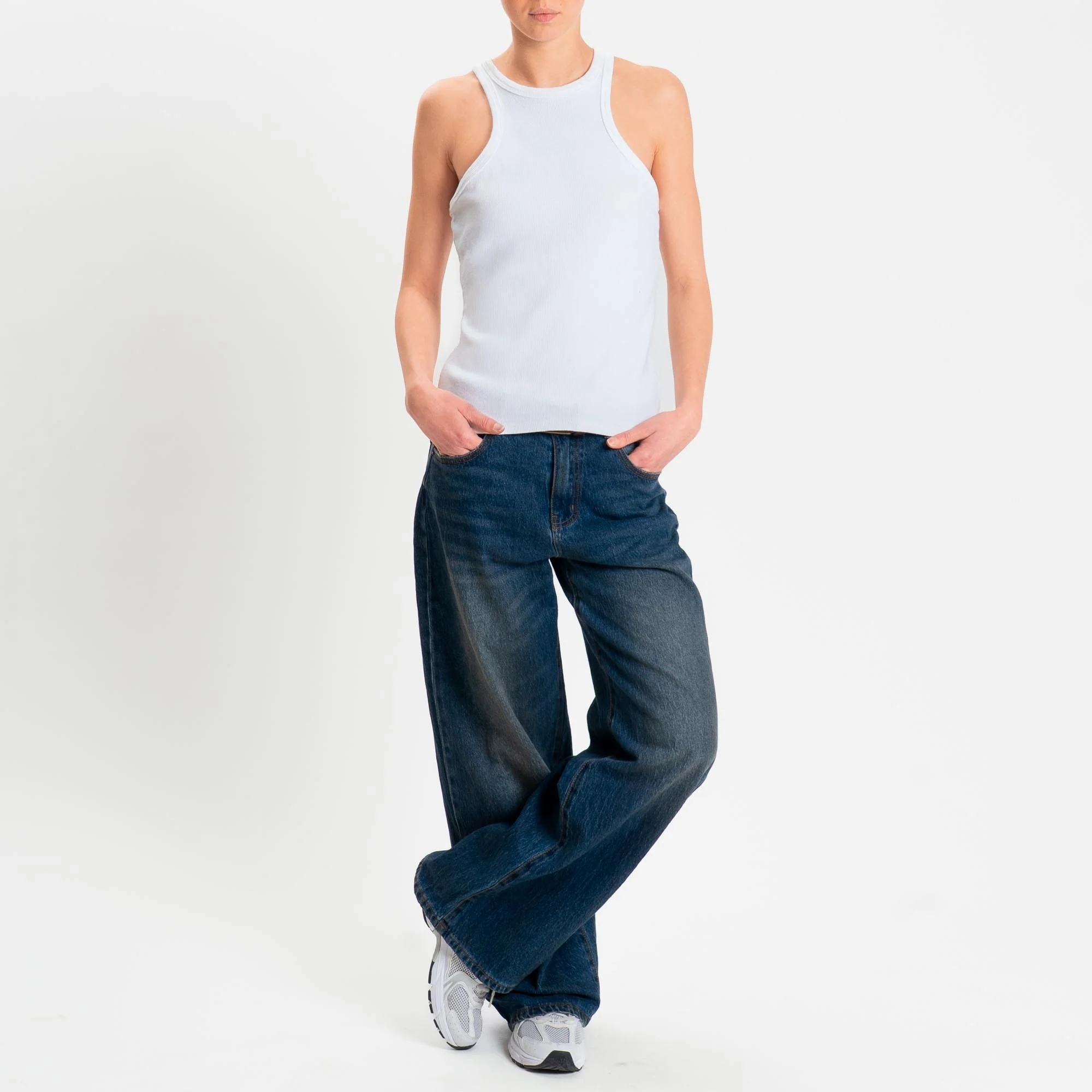 Zeroassoluto- Top a costine scollo halter cotone elasticizzato - Bianco - Image 2