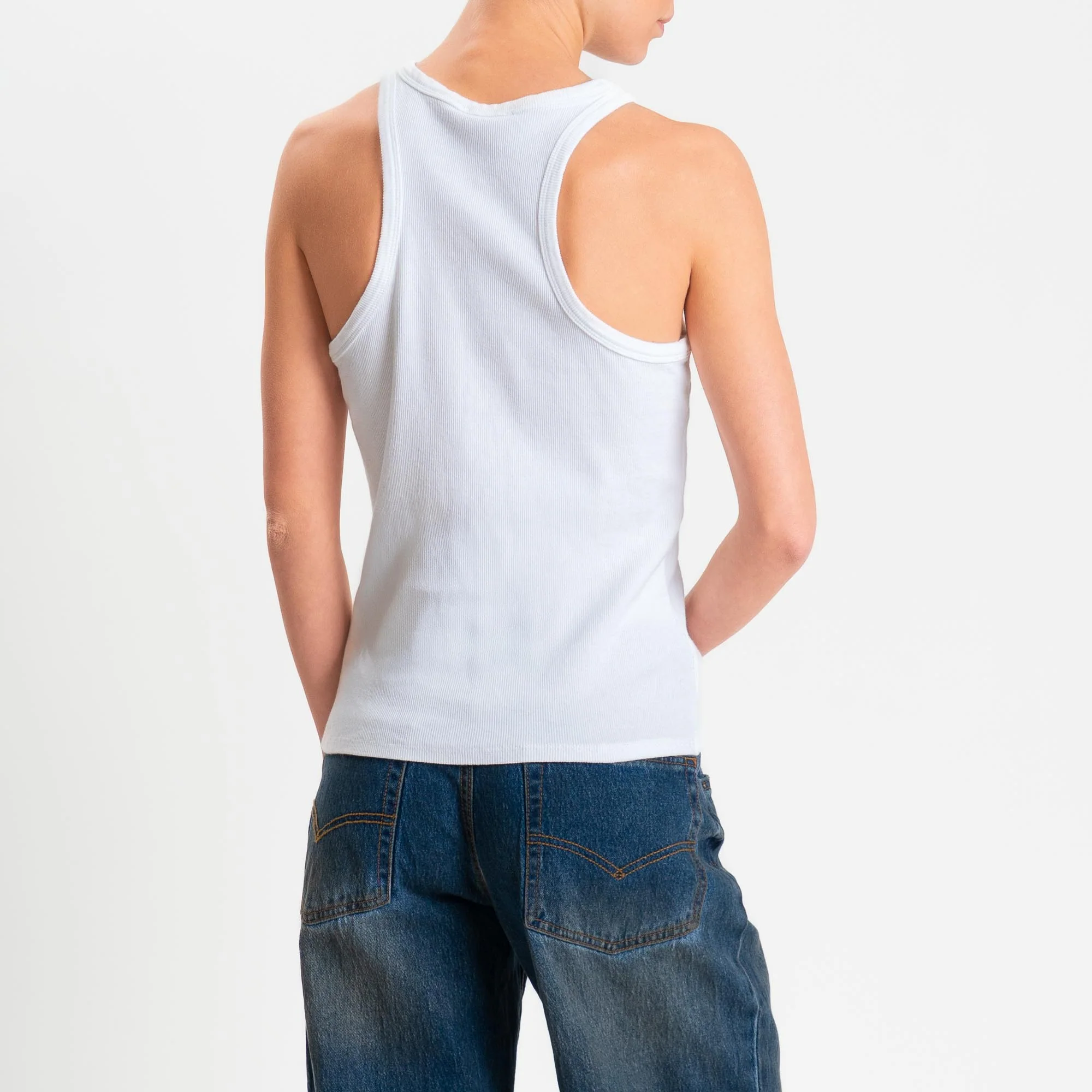 Zeroassoluto- Top a costine scollo halter cotone elasticizzato - Bianco - Image 3