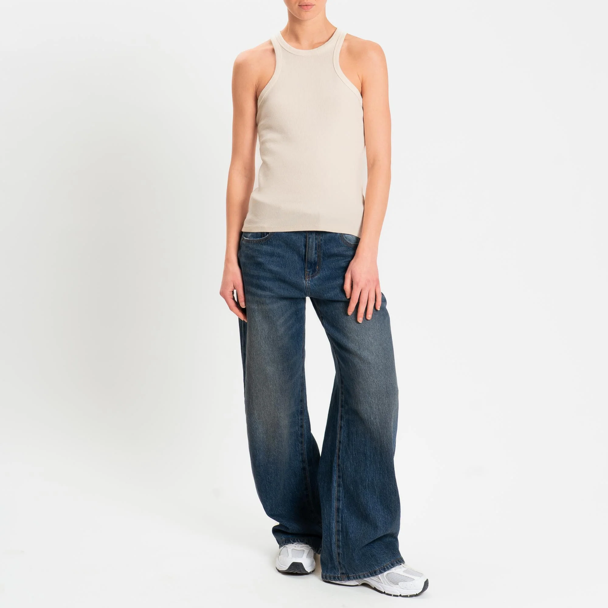 Zeroassoluto- Top a costine scollo halter cotone elasticizzato - burro - Image 2
