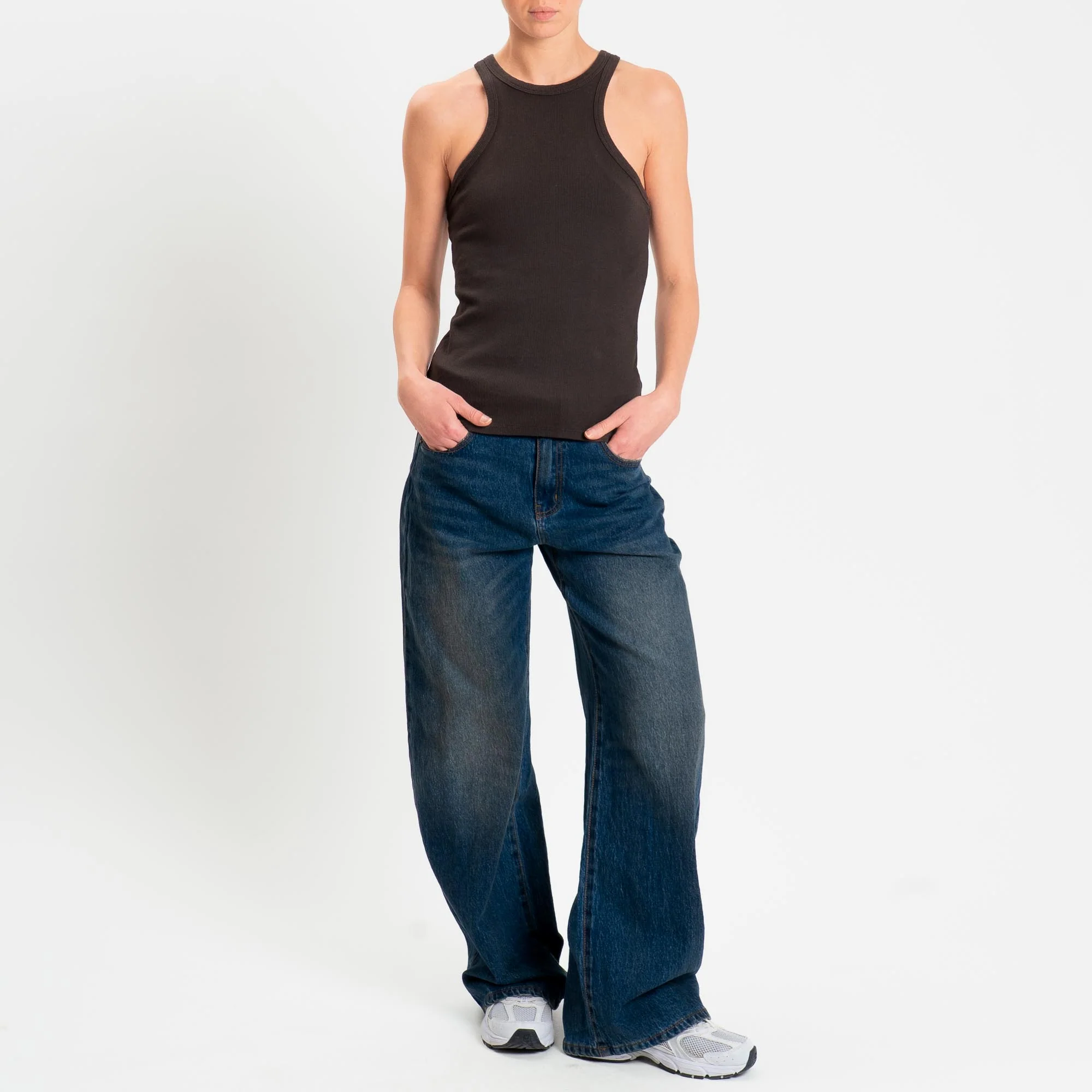 Zeroassoluto- Top a costine scollo halter cotone elasticizzato - moro - Image 2