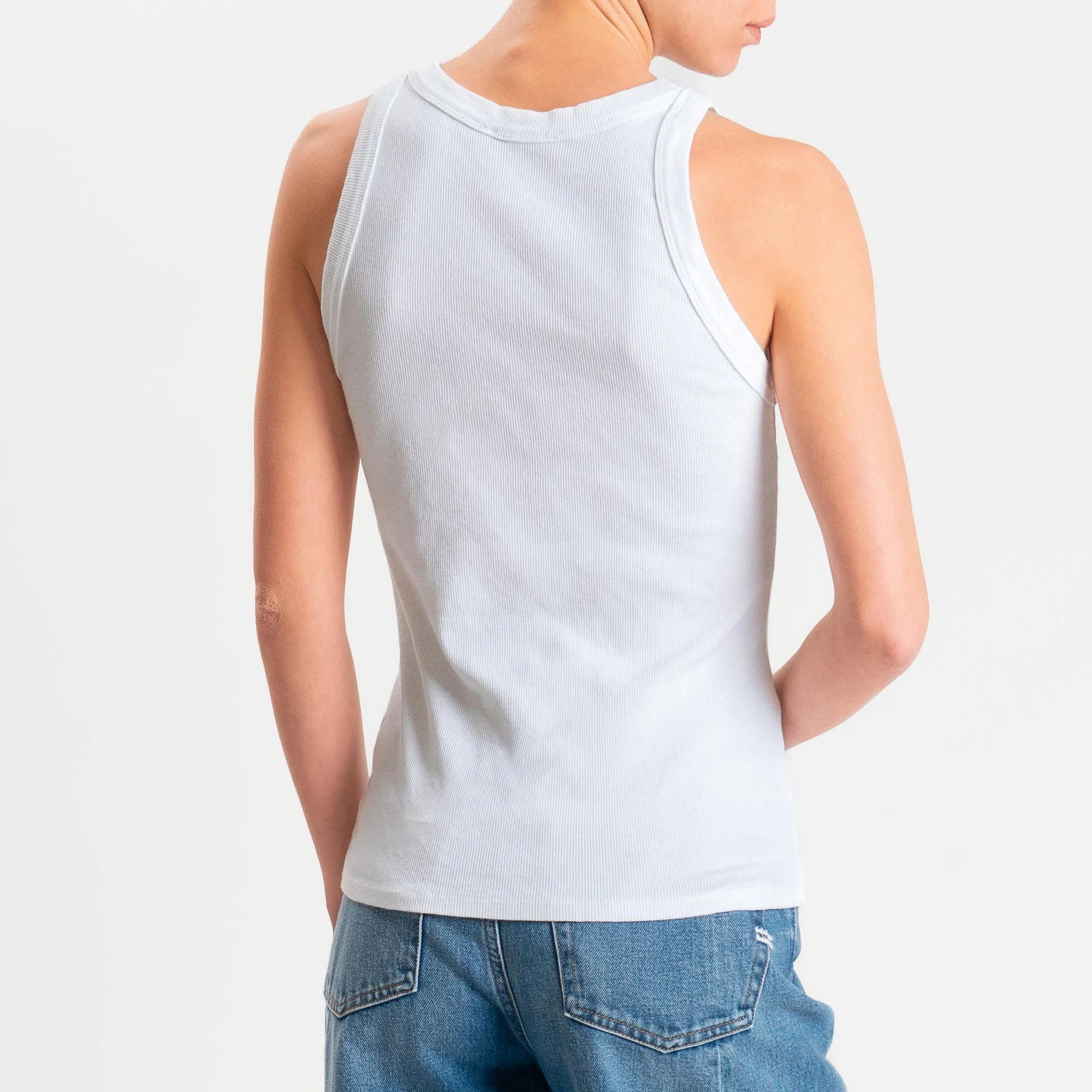 Zeroassoluto-Top a costine scollo v cotone elasticizzato - Bianco - Image 3