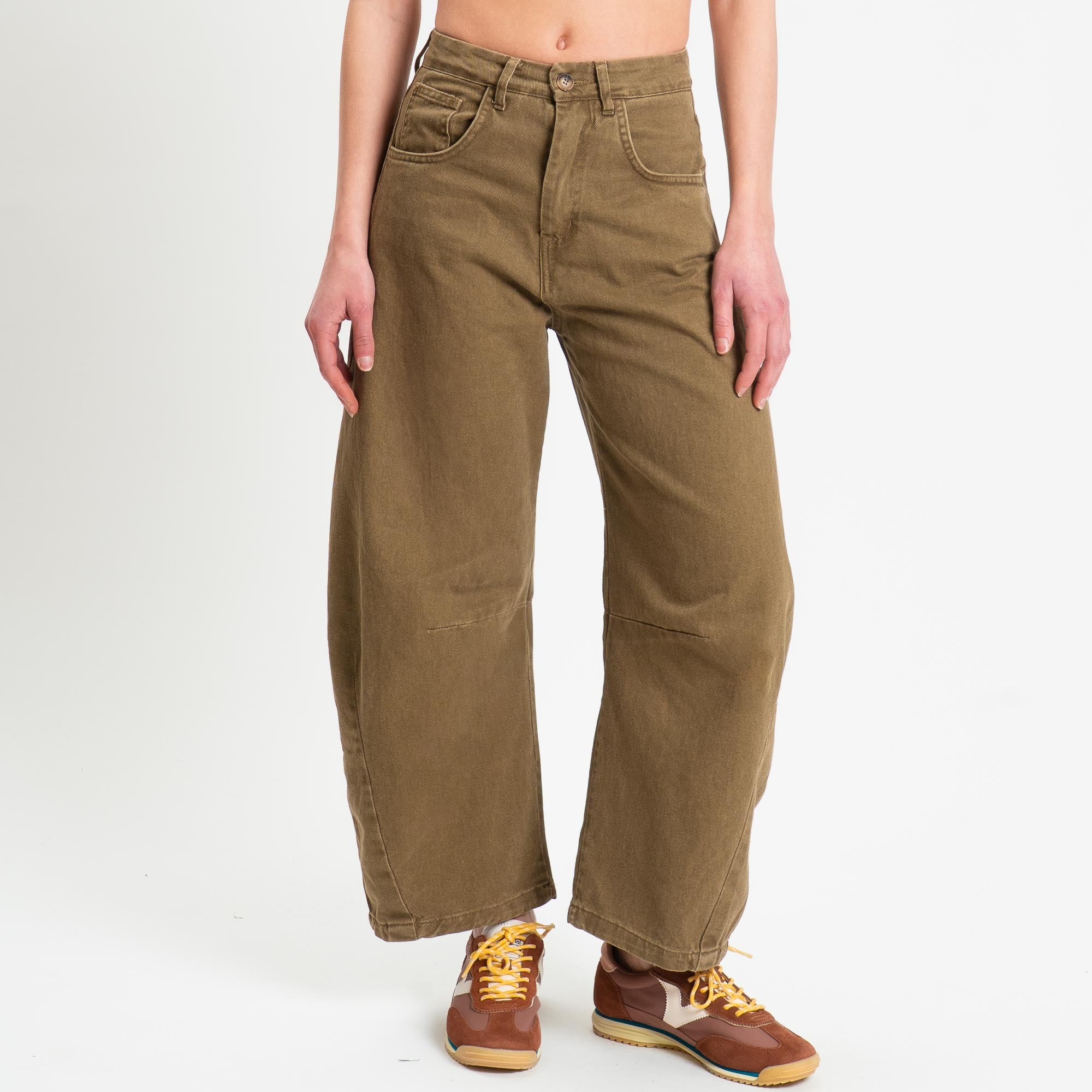 Zeroassoluto-Pantalone LENNY barrel cotone acid washed - kaki - Image 2