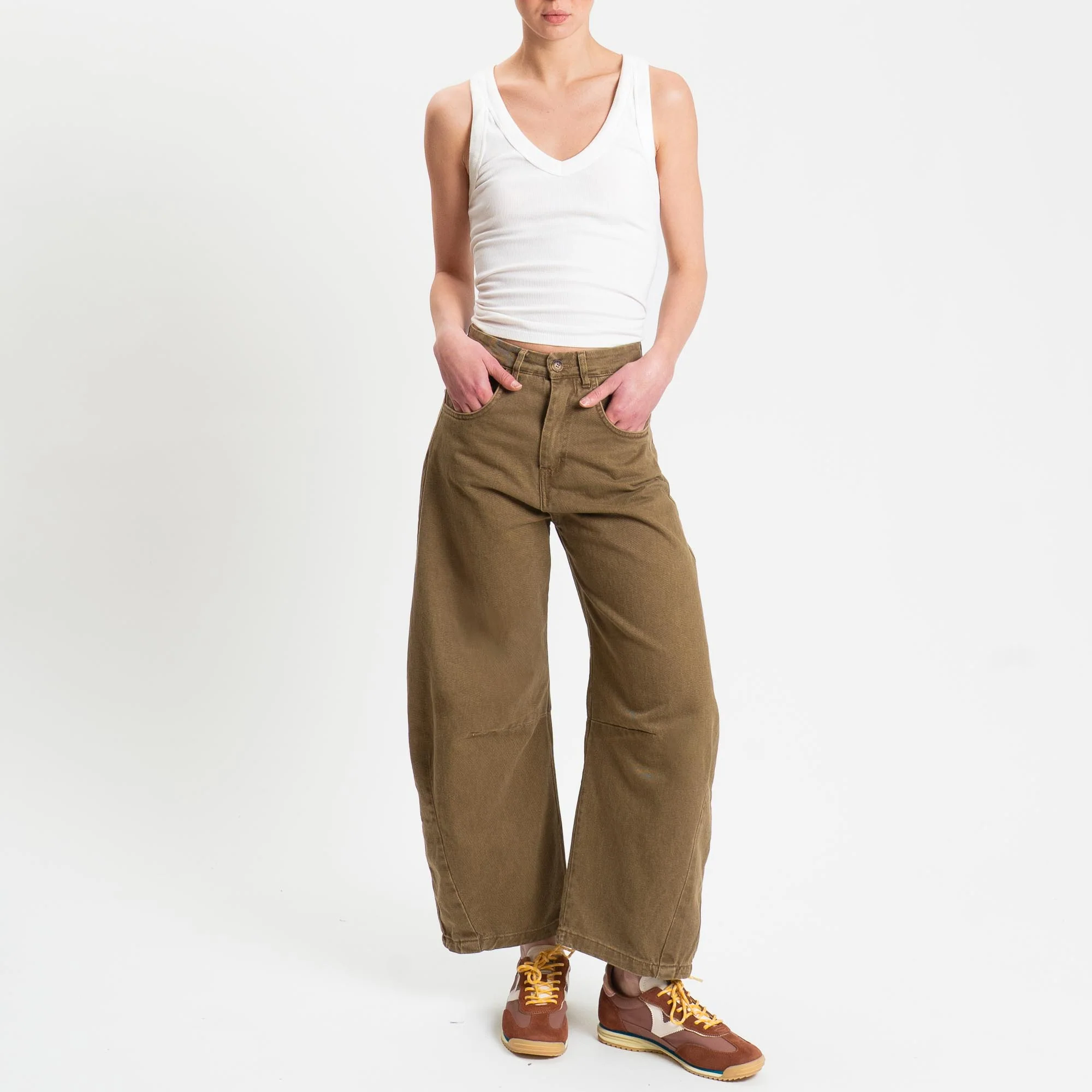 Zeroassoluto-Pantalone LENNY barrel cotone acid washed - kaki - Image 4