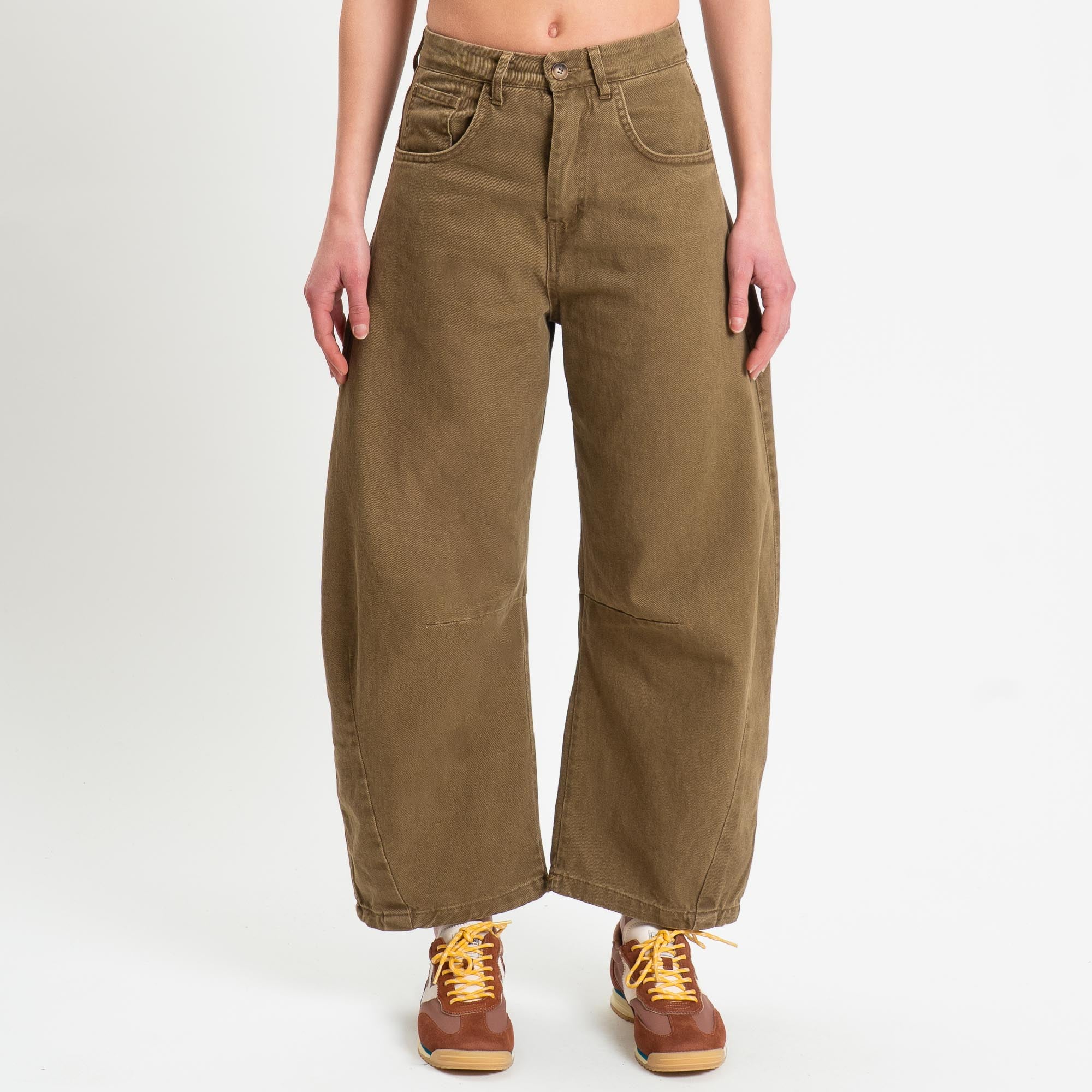 Zeroassoluto-Pantalone LENNY barrel cotone acid washed - kaki - Image 5