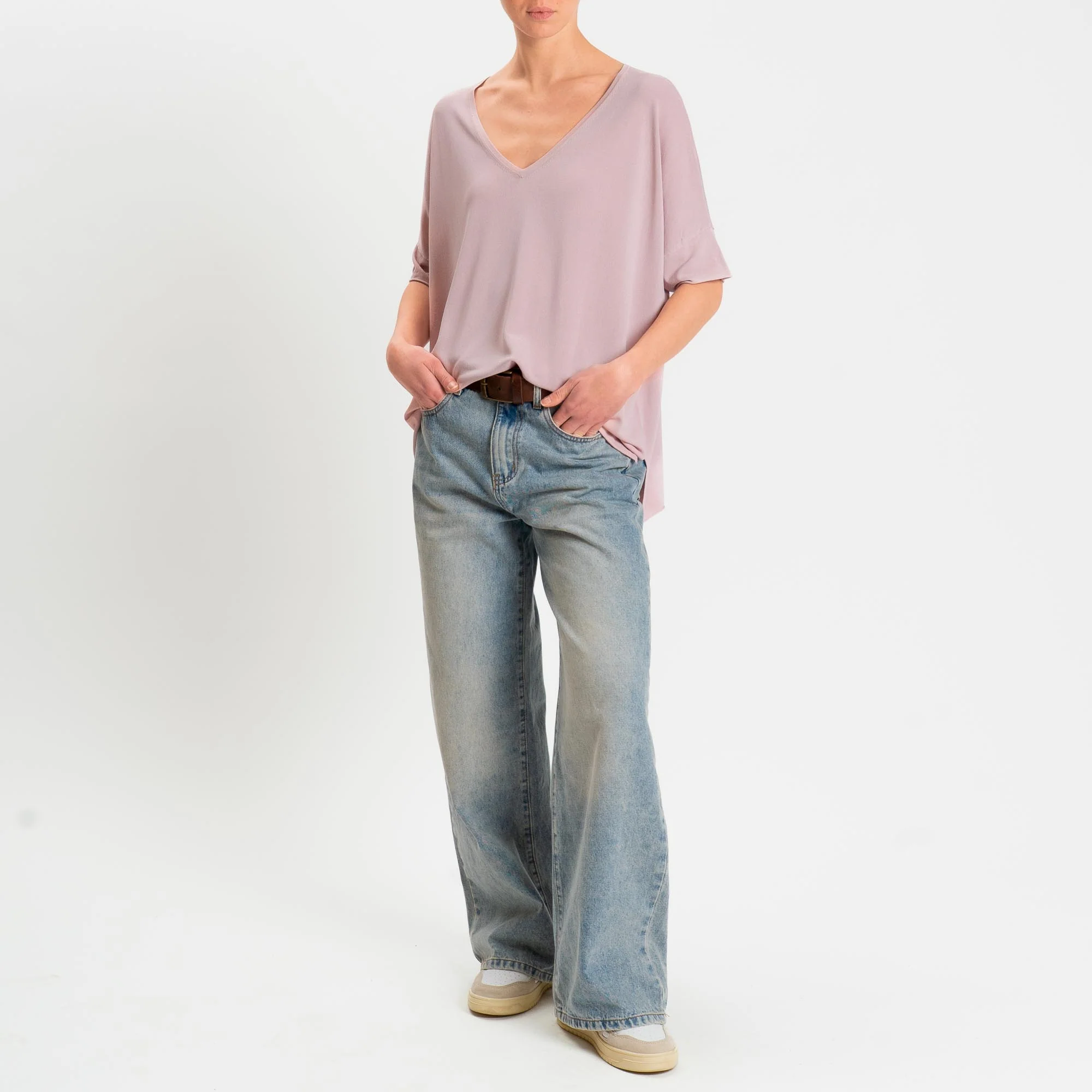 Zeroassoluto-Maglia over scollo v spacchi laterali - pink