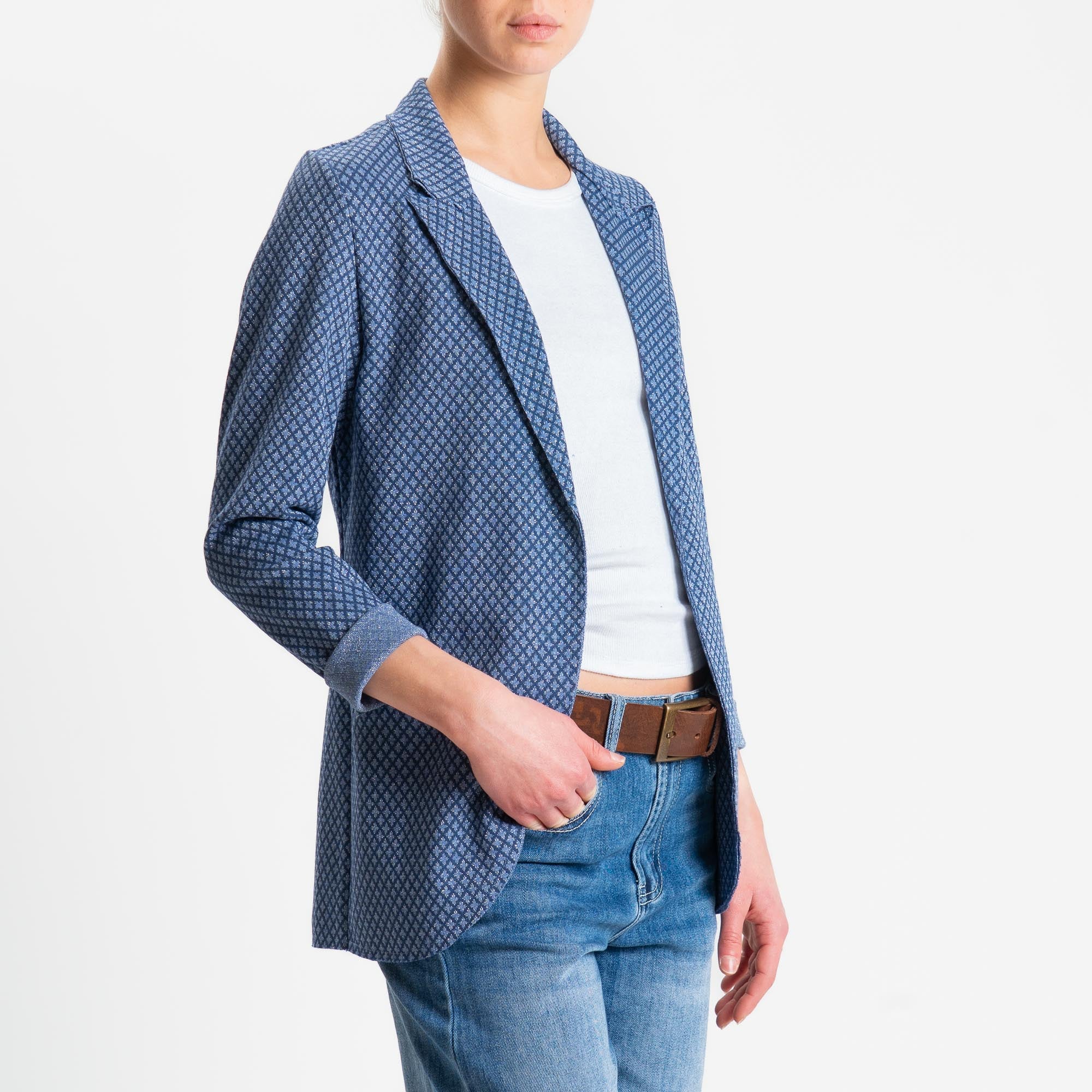 Zeroassoluto-Giacca JIN elasticizzata - fiori lurex blu/jeans/argento - Image 3